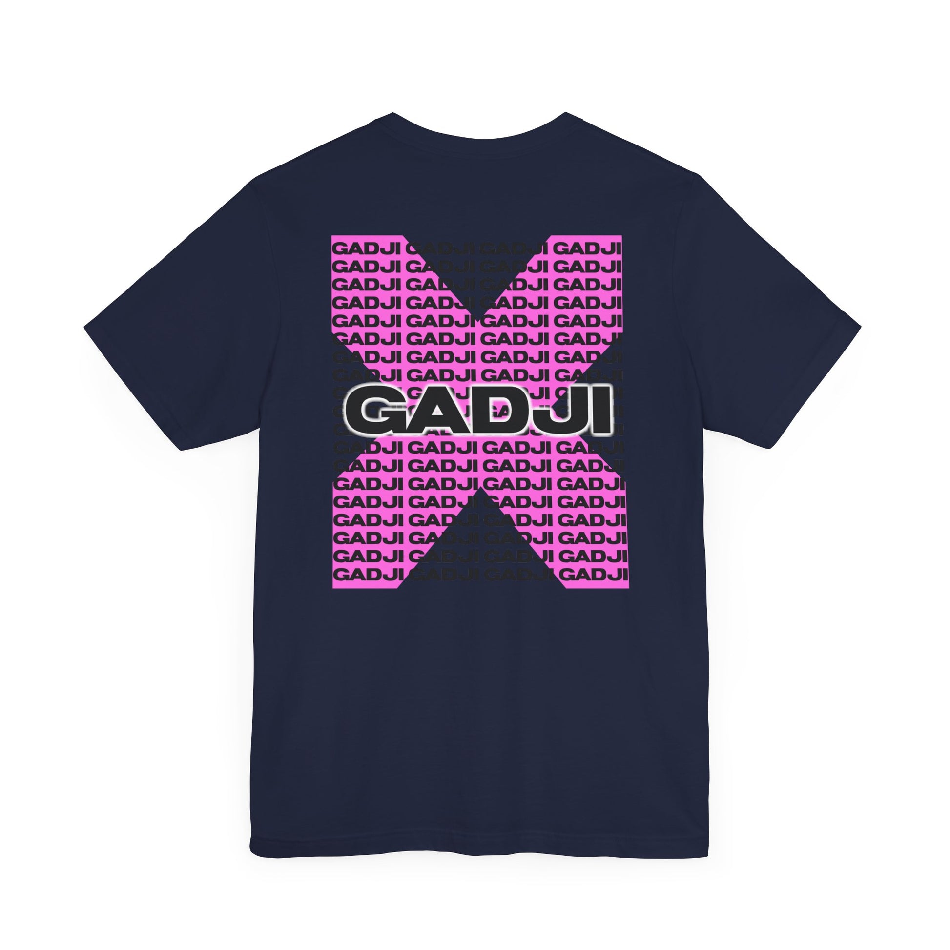 Off-white shirt with distressed GADJI print reminiscent of ancient Roman inscriptions.
