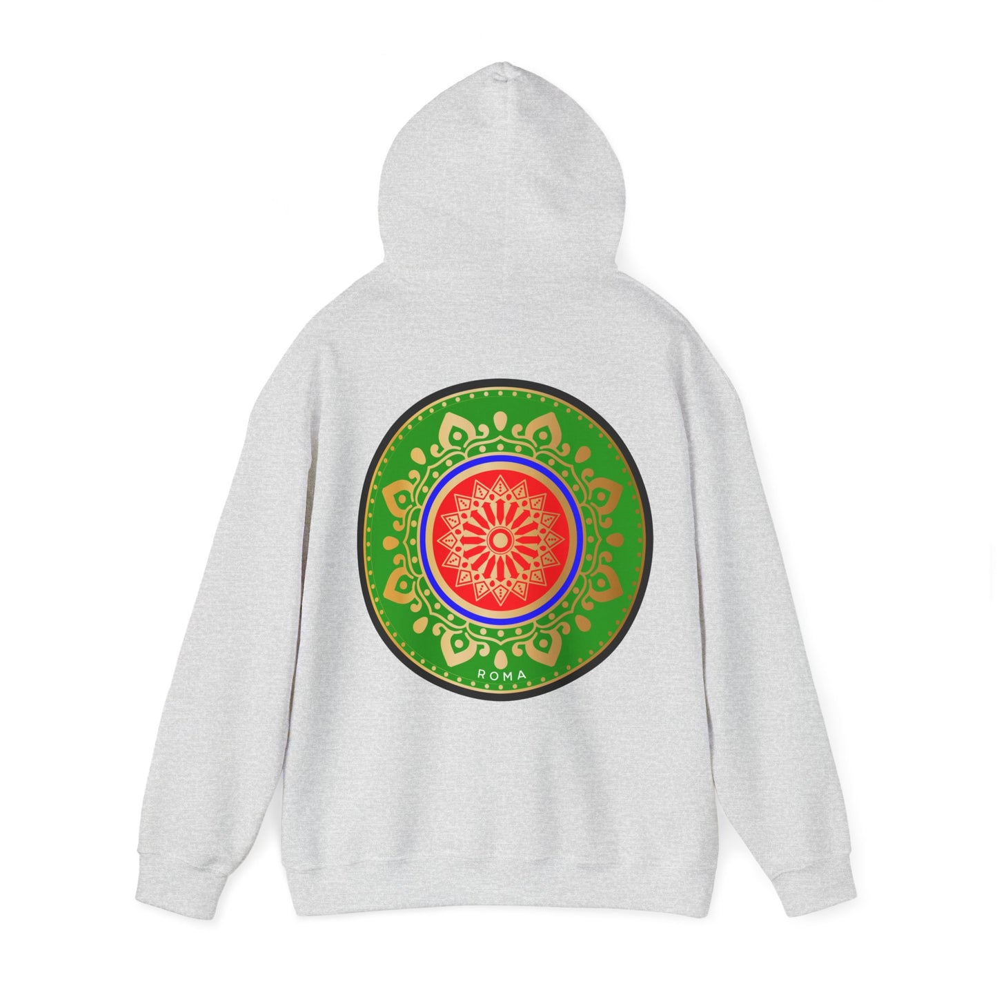 Creative fashion hoodie with abstract art on warm gray