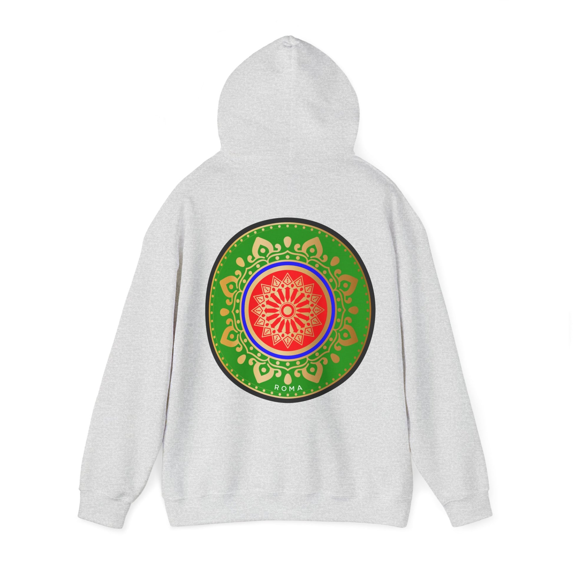 Creative fashion hoodie with abstract art on warm gray