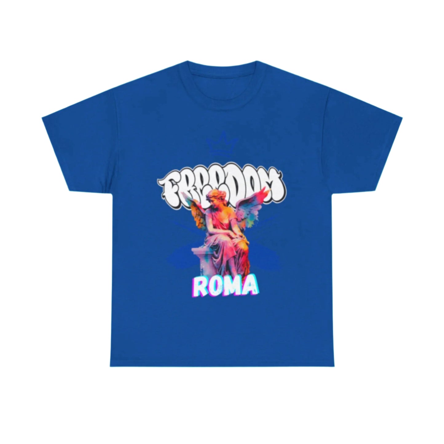 blue t-shirt tee front crown freedom angel sketch roma design