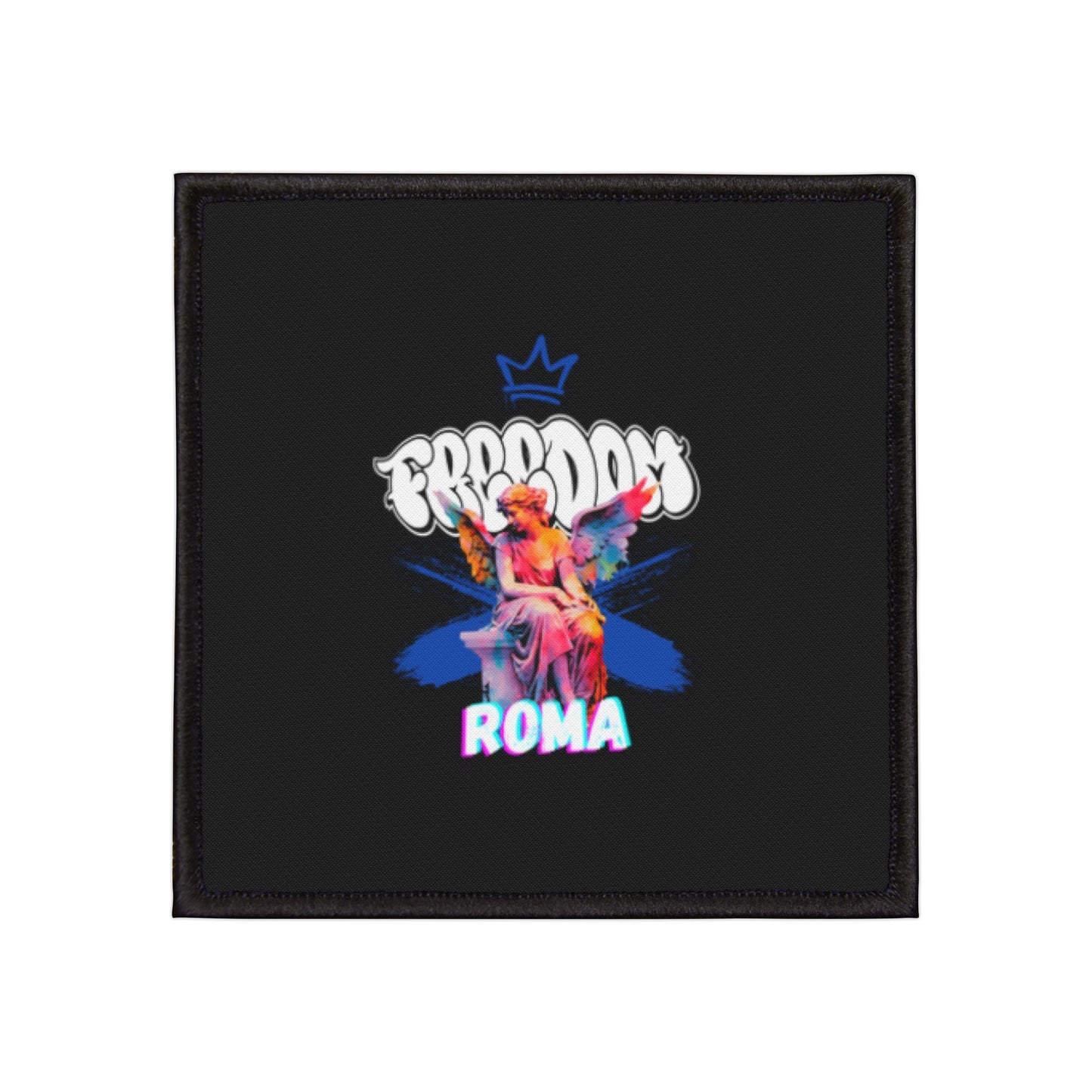 Detailed patch showing a winged angel, with “FREEDOM” text crowning the design and “ROMA” below.
