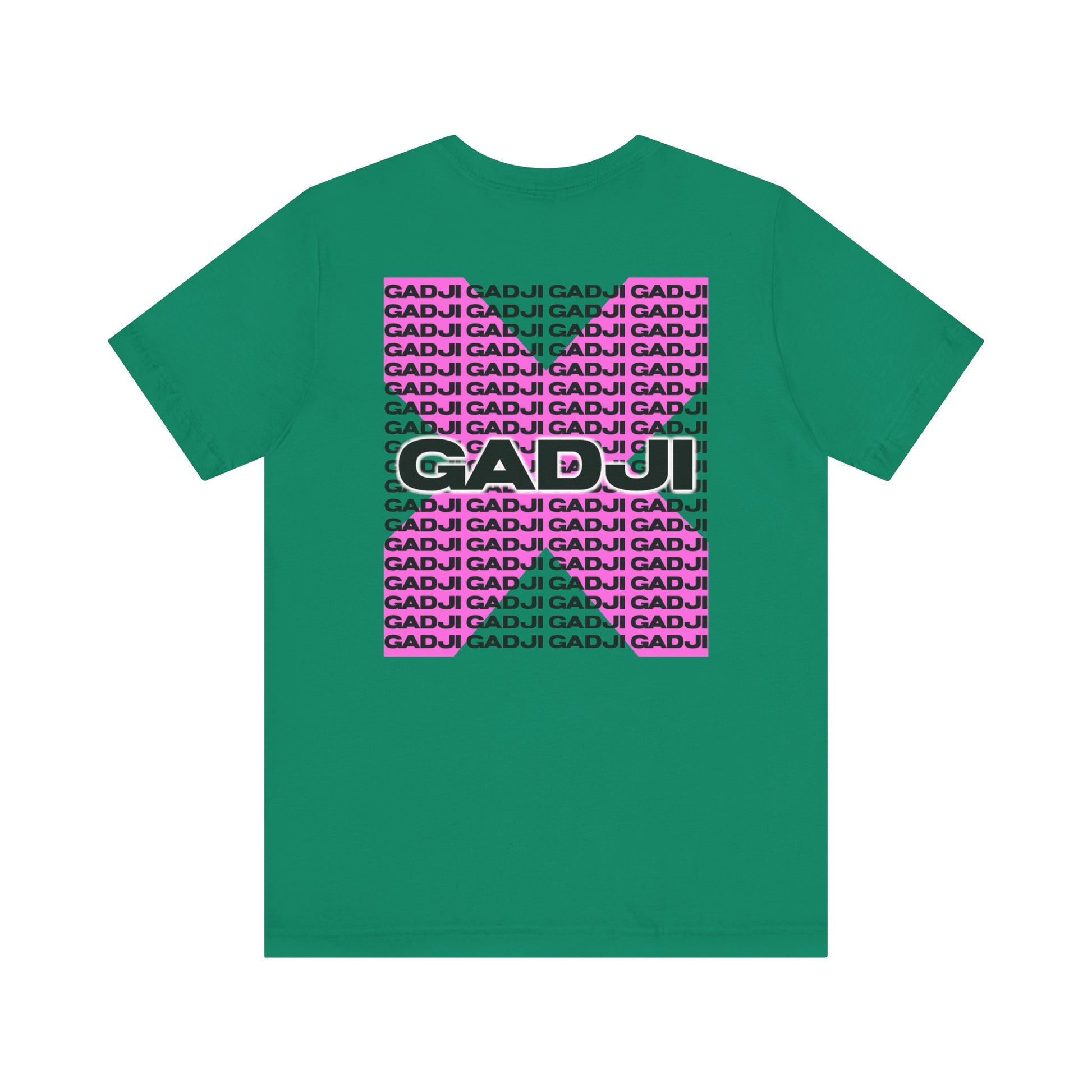 T-shirt featuring GADJI lettering with a cracked marble texture, giving a weathered Roman look.