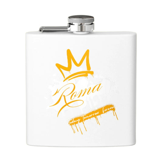 Decorative hip flask featuring engraved stars and crescent moon details.