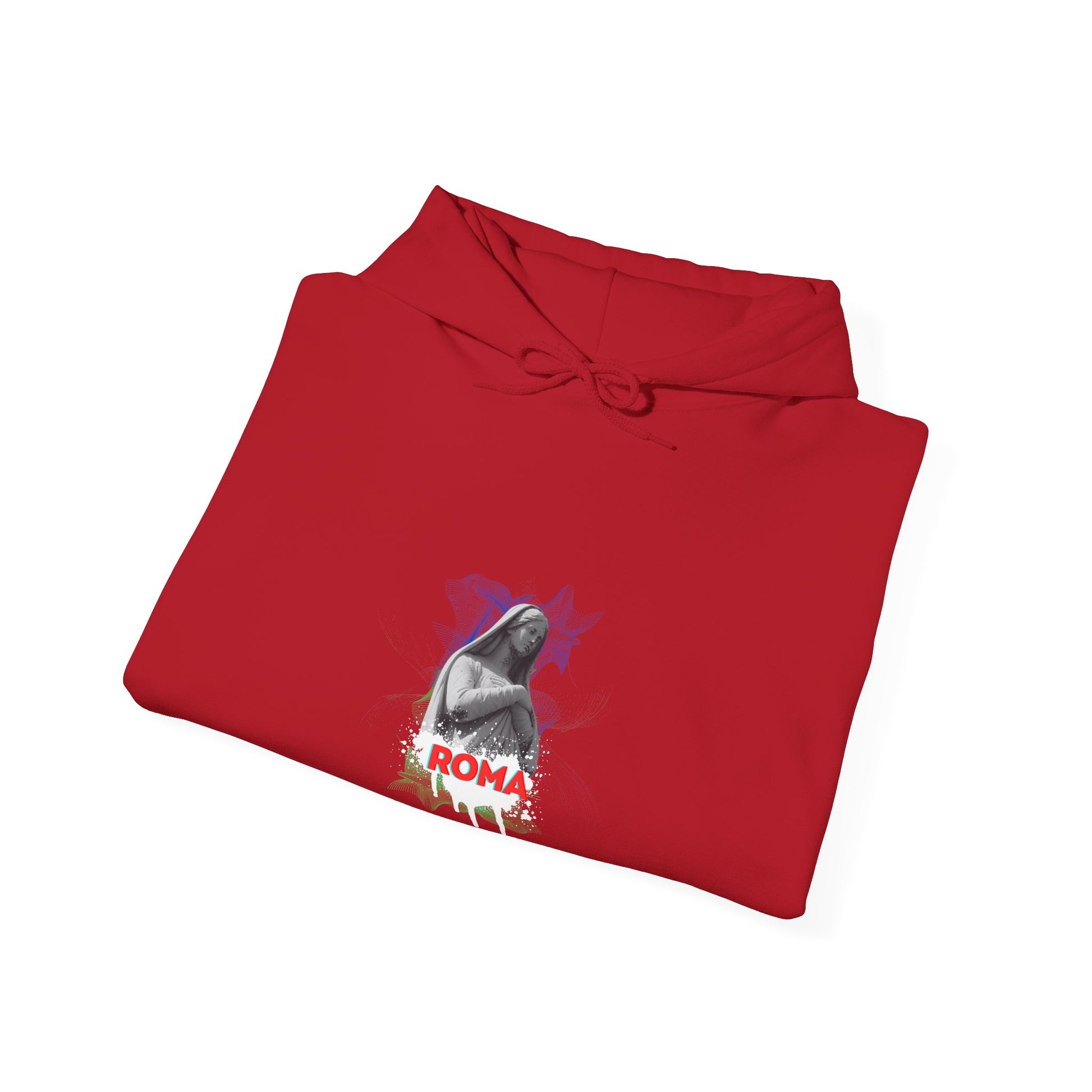 red  folded hoodie roma design