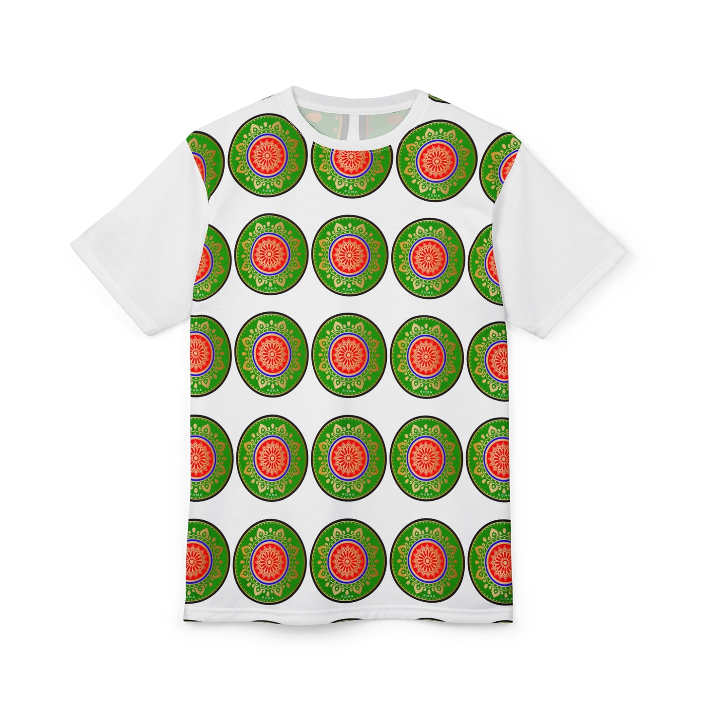 Short sleeve shirt adorned with a central Roma emblem framed by a circle.