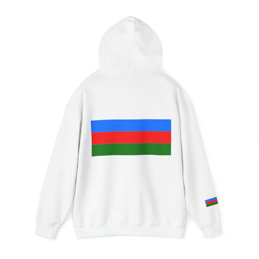 Hoodie with Roma flag stripes running along the sleeves and torso for a bold look.

