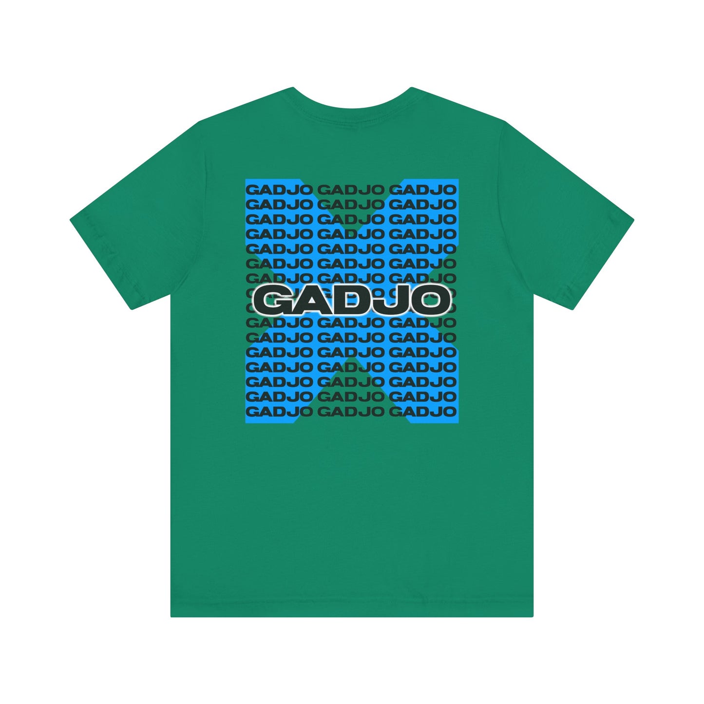 Monochrome t-shirt with sleek GADJO lettering placed off-center for a modern look.