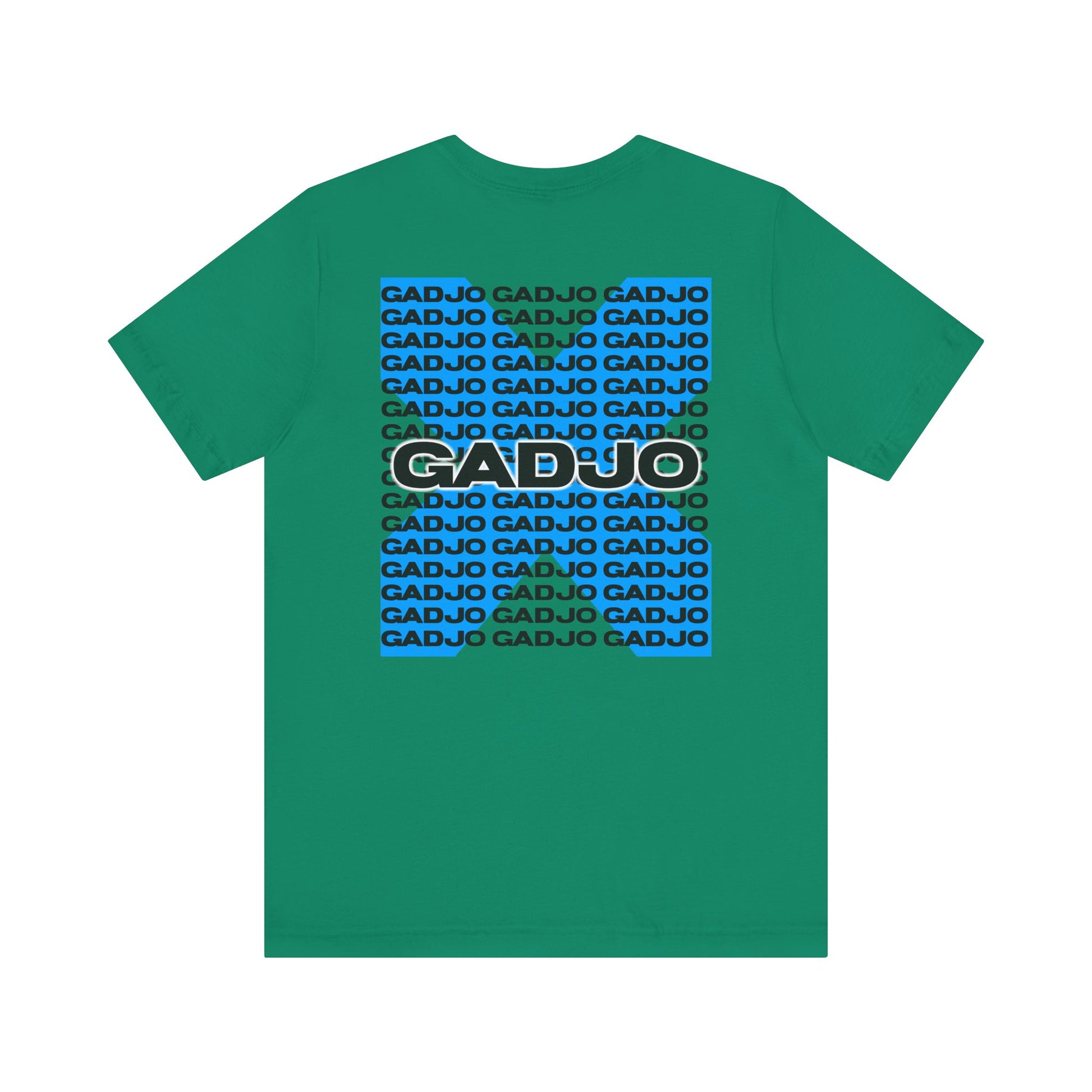 Monochrome t-shirt with sleek GADJO lettering placed off-center for a modern look.