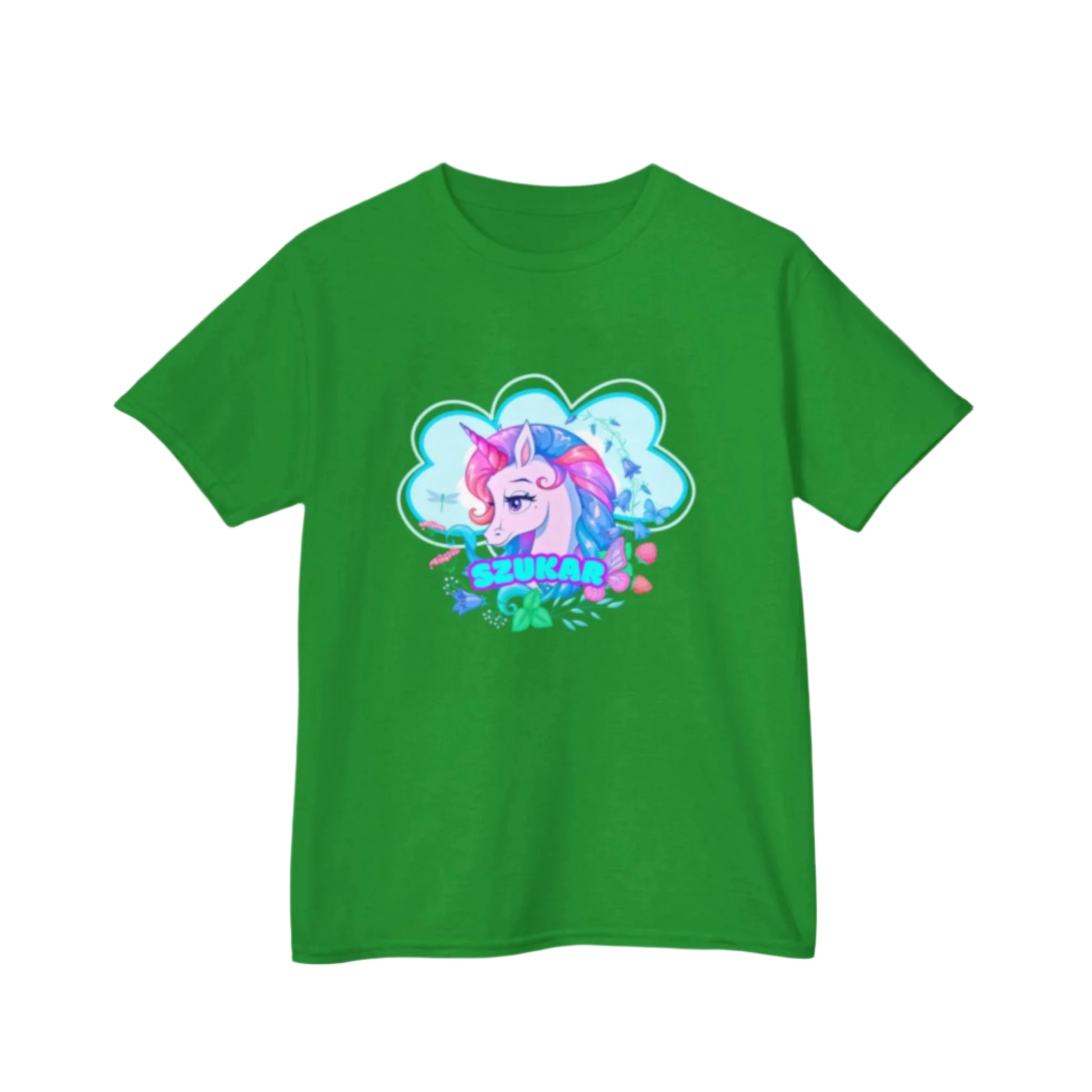 Soft T-shirt with a unicorn in a magical forest scene, made for everyday play.