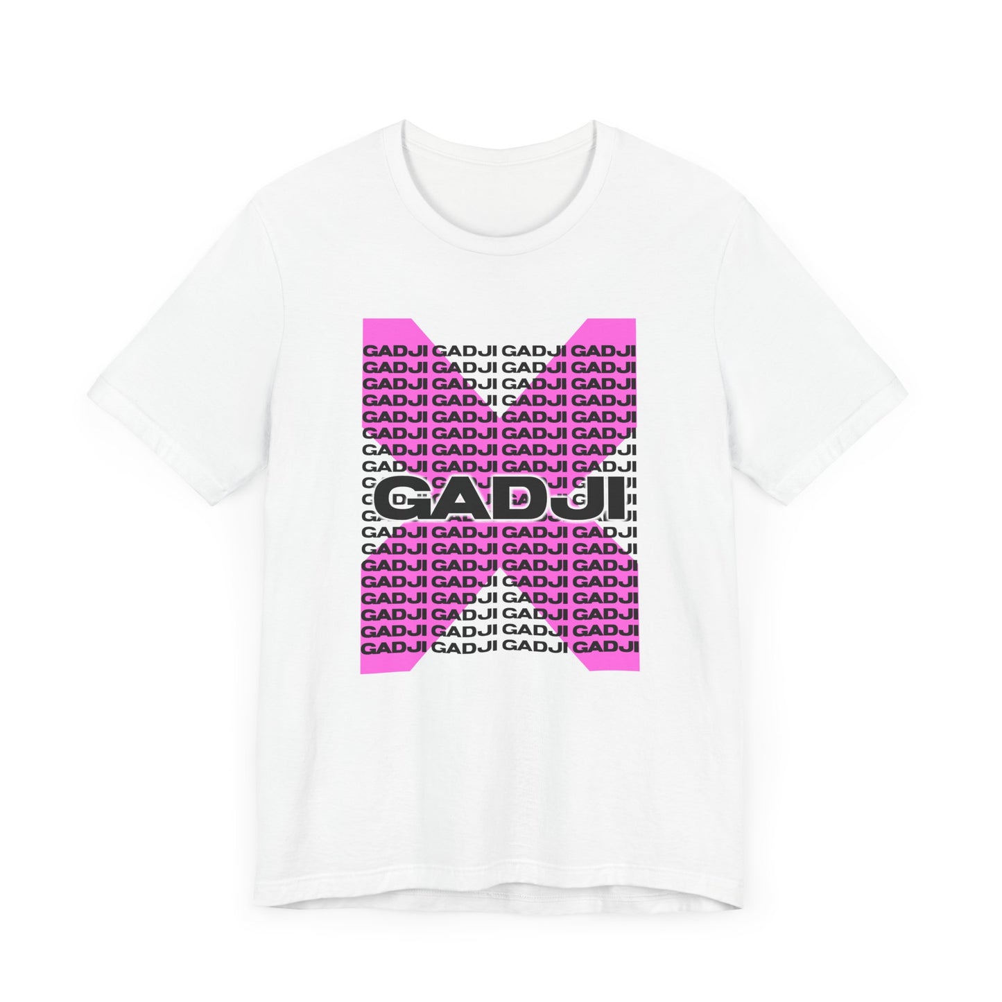 Graphic t-shirt with GADJI lettering in 3D font design on lightweight fabric.