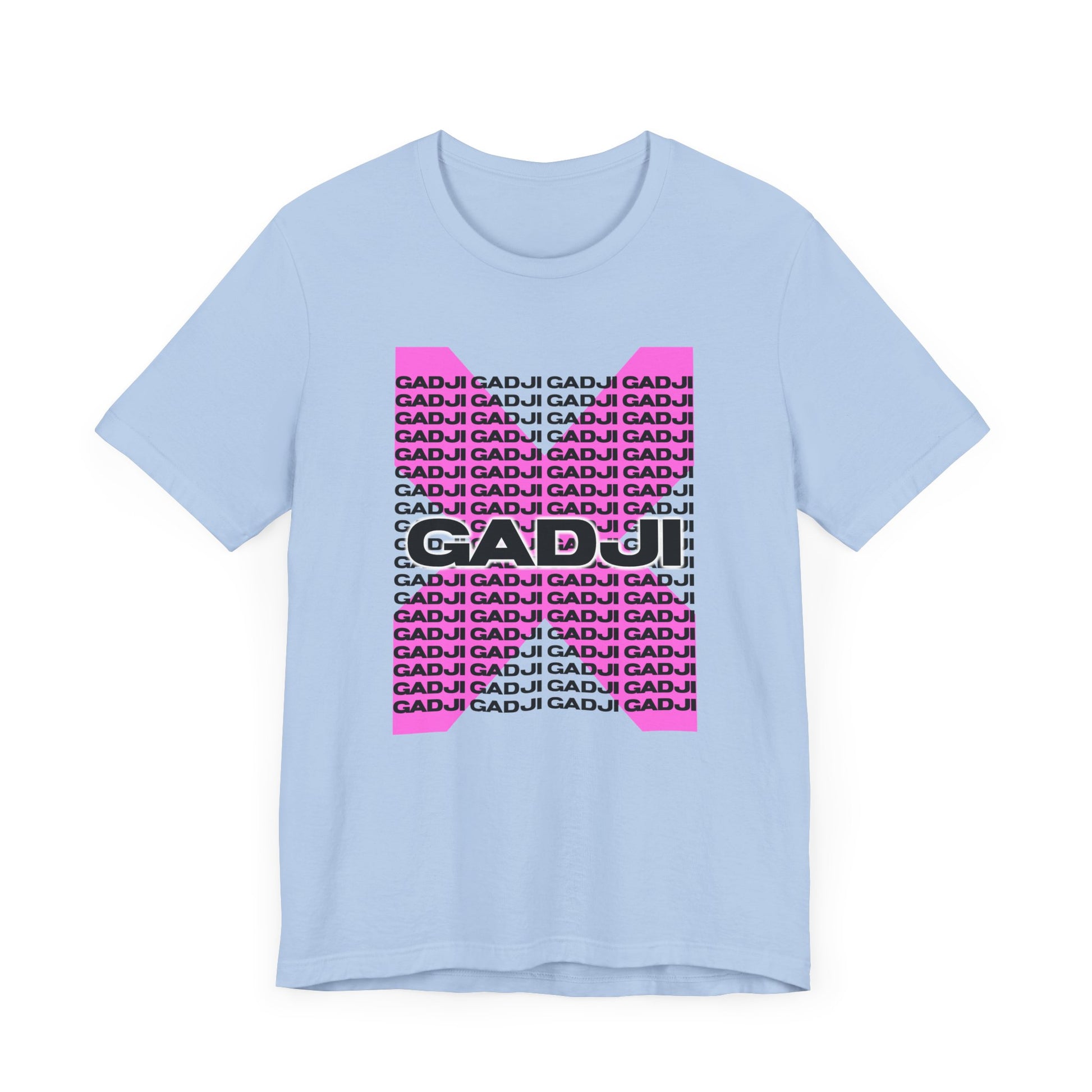 Short sleeve tee displaying GADJI text in stylized Roman capital letters with laurel wreath accents.