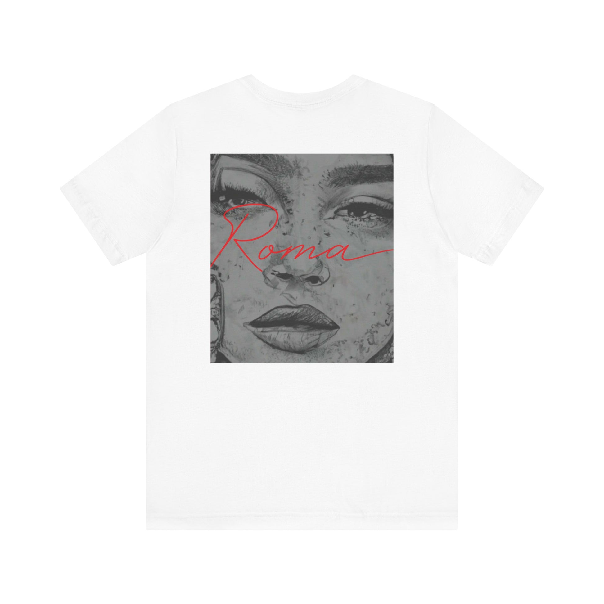 Short sleeve t-shirt with GADJO text in retro 70s font, layered over warm-toned sunset stripes.