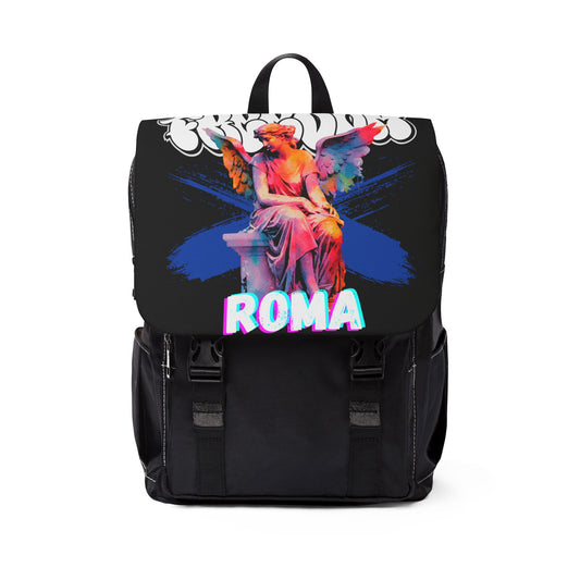 black bagpack crown freedom angel sketch roma design