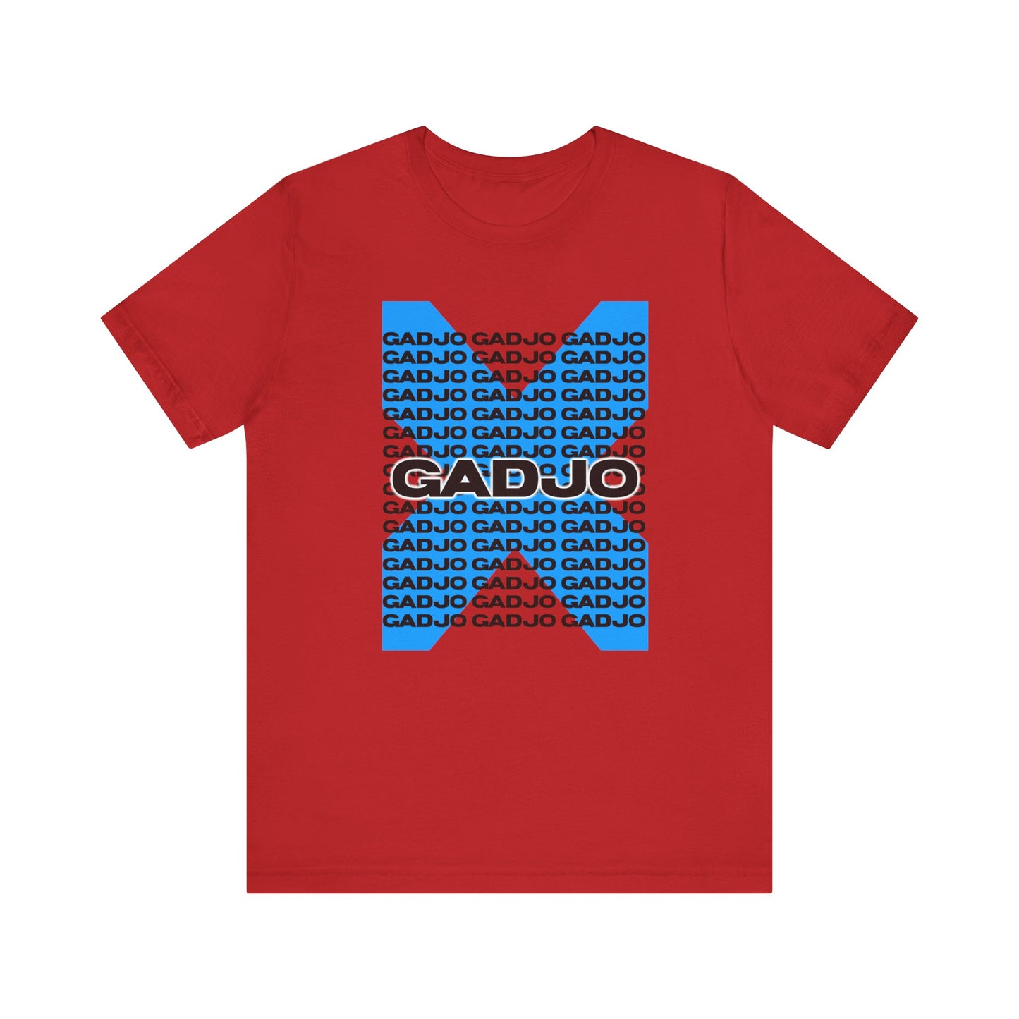 T-shirt design with GADJO text rising from a stylized flame graphic at the hem.