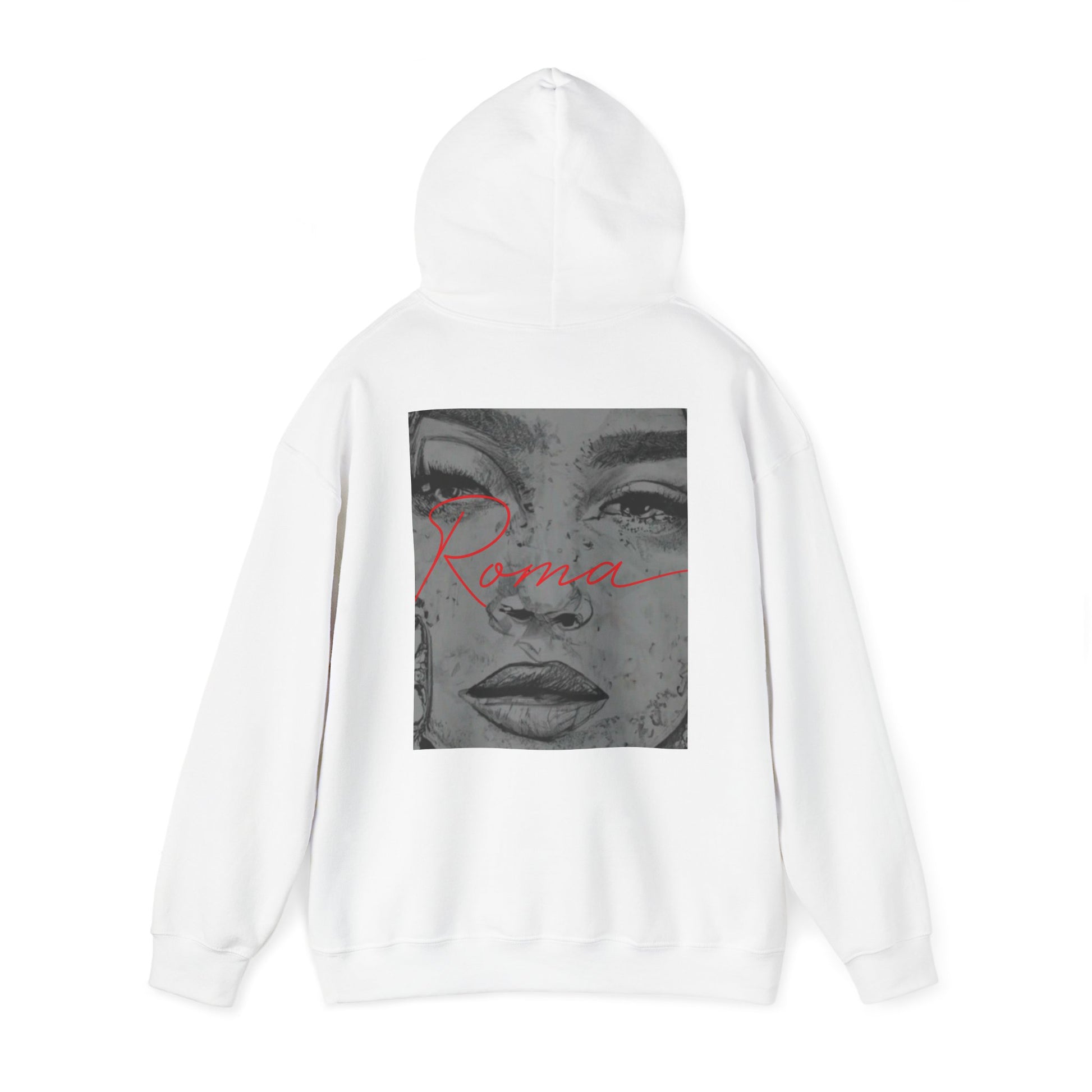 Cozy fleece hoodie featuring Roma flag colors intertwined with tribal-inspired motifs.

