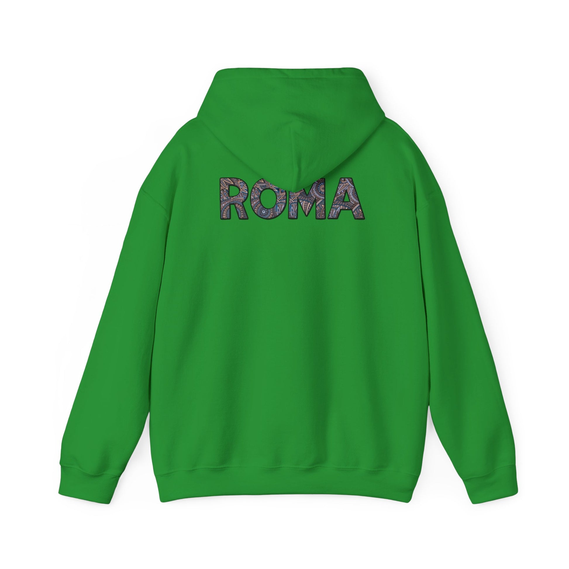 Premium cotton men’s hoodie featuring centered ROMA text, a perfect mix of comfort and identity.
