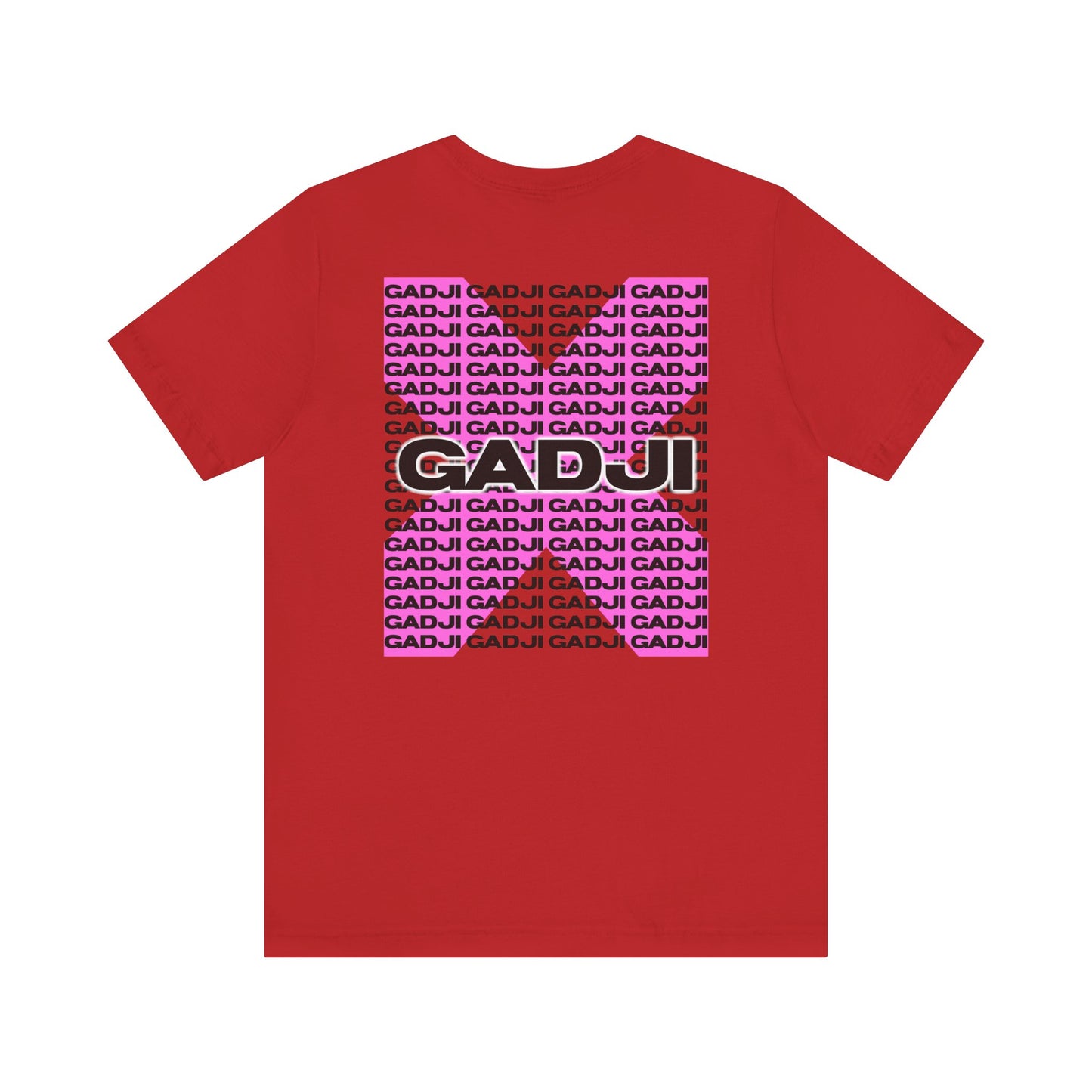 Navy blue tee featuring GADJI text with a shadowed Roman colosseum-style typeface.