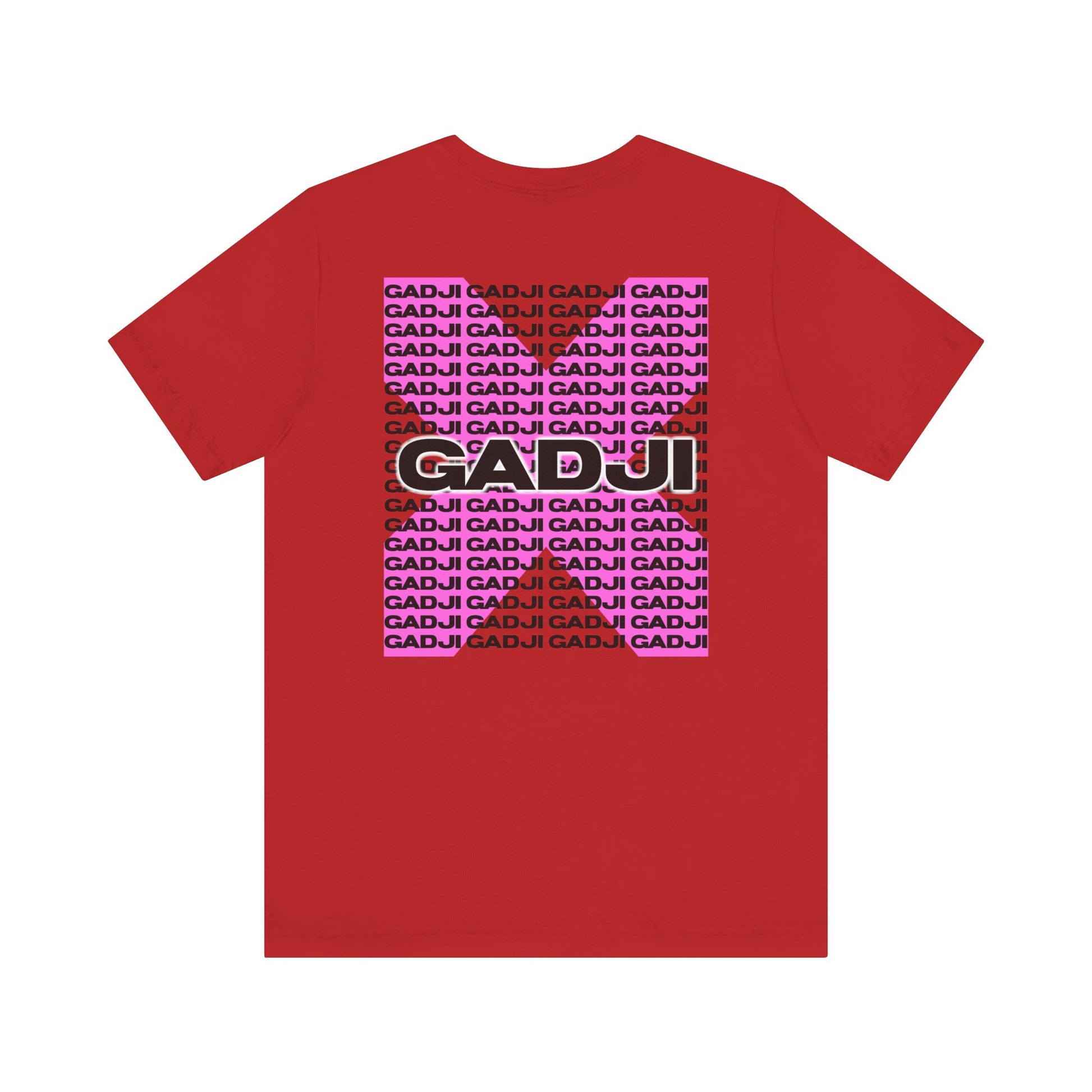 Navy blue tee featuring GADJI text with a shadowed Roman colosseum-style typeface.