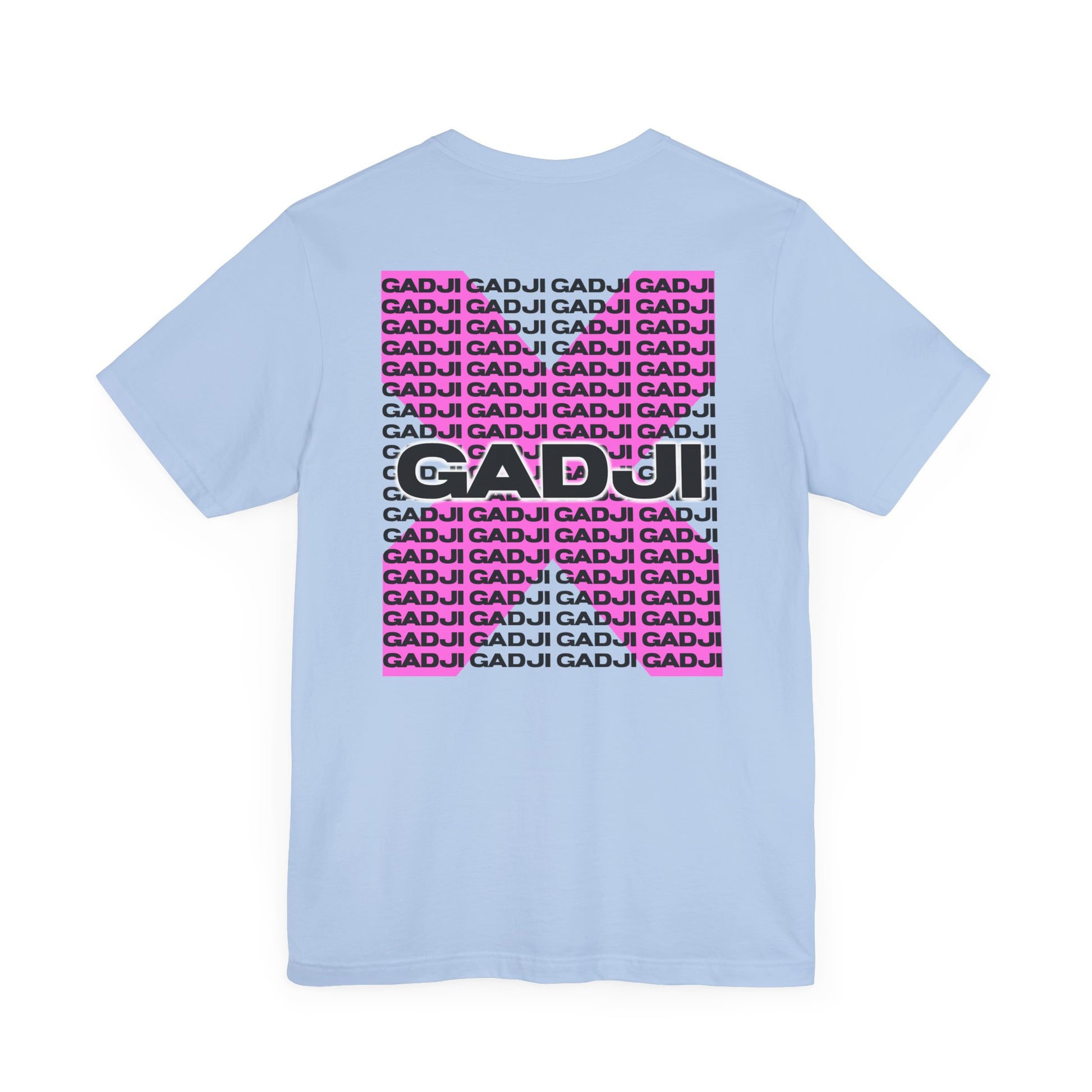 Short sleeve t-shirt featuring bold GADJI text in classic Roman serif font with a subtle distressed effect.