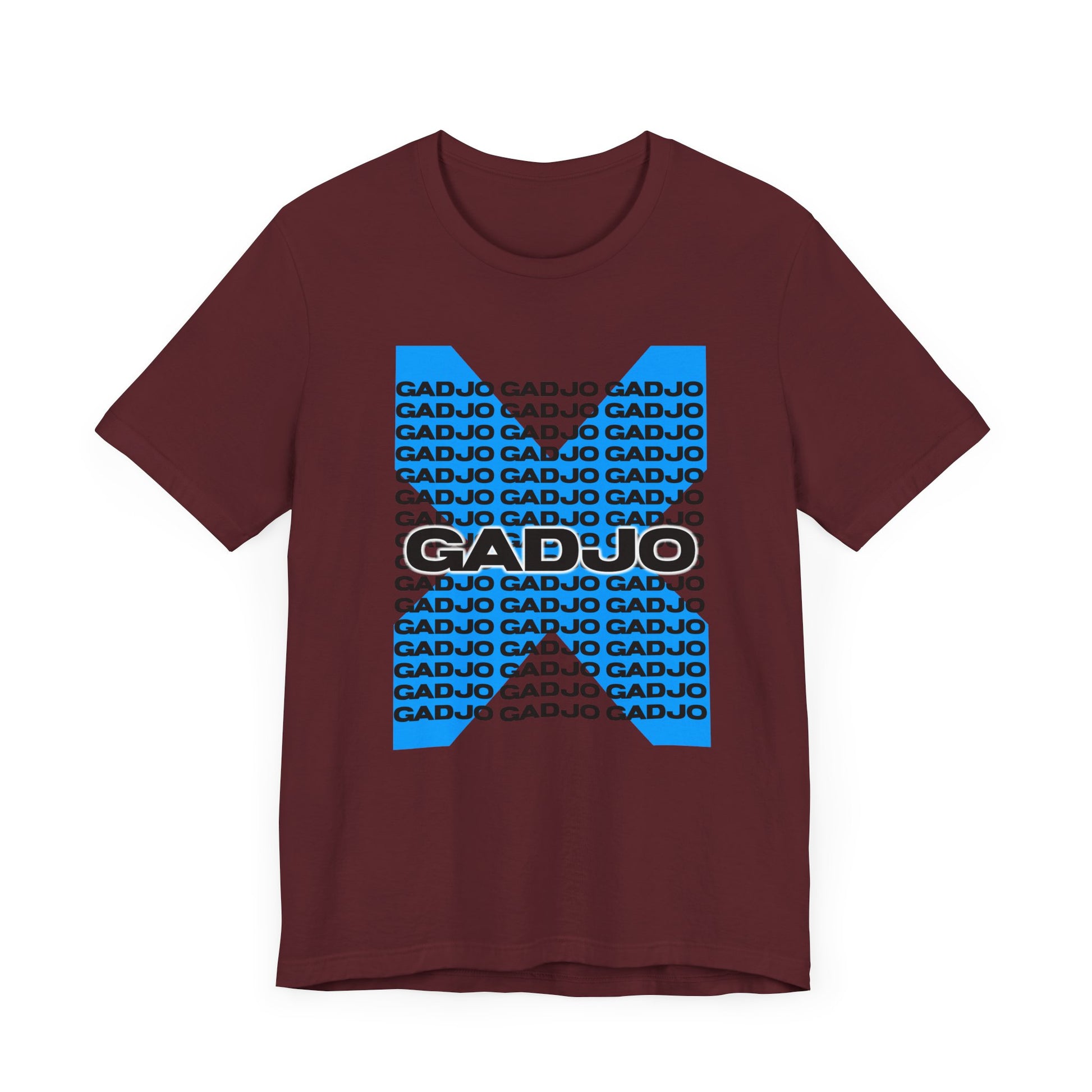 Short sleeve t-shirt with GADJO text placed over a faded vintage map background.