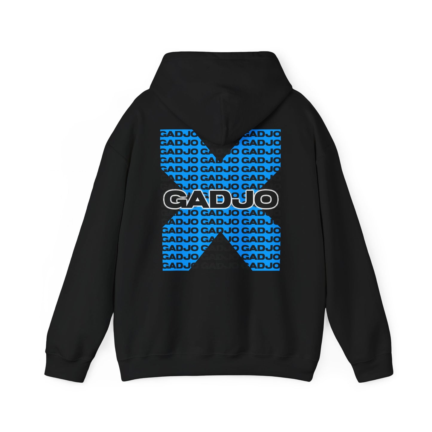 Minimalist hoodie featuring small “GADJO” text embroidered on the upper left chest.

