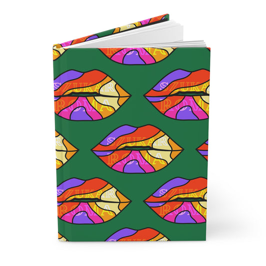 Modern journal with illustrated lips and green ROMA text on the front.