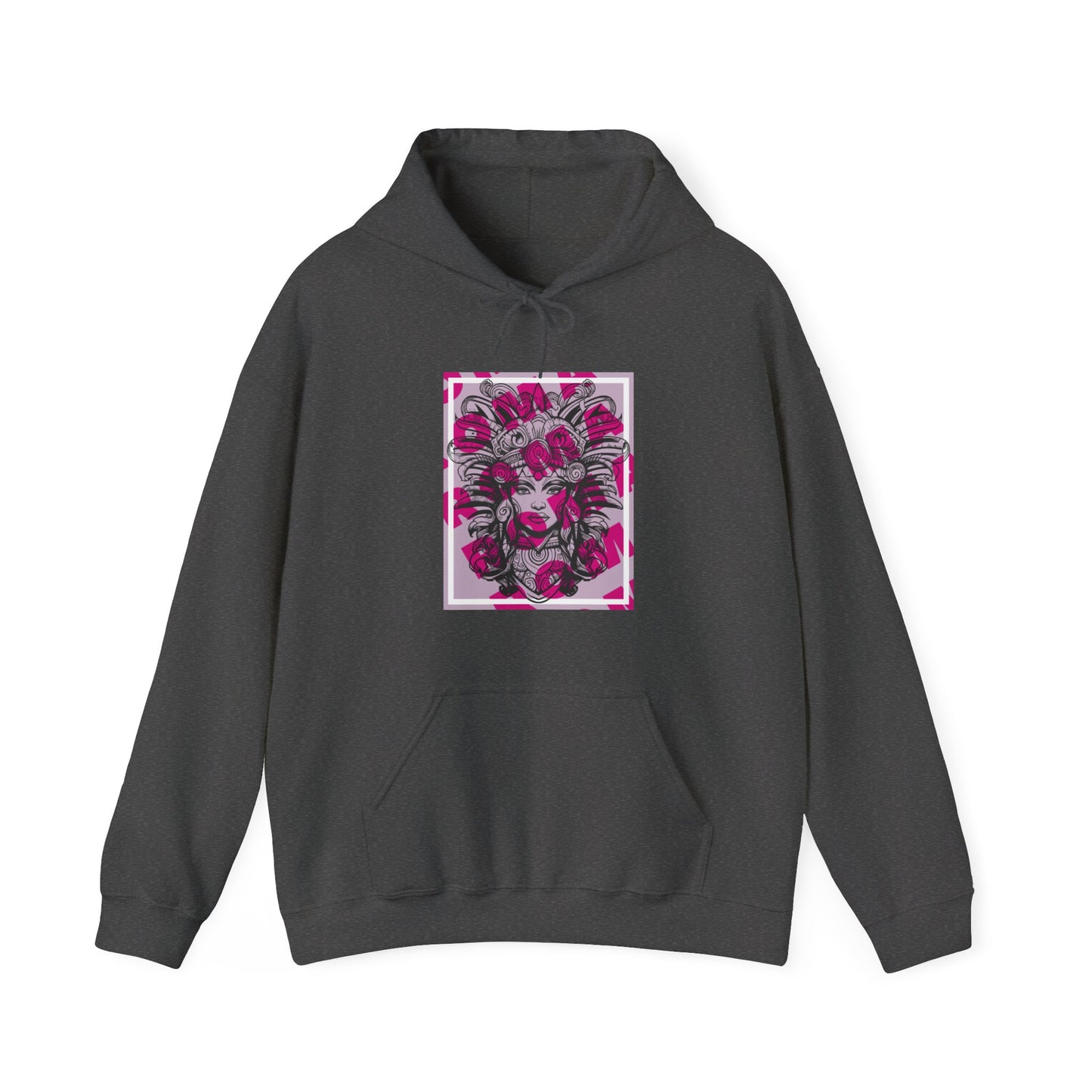 Artistic hoodie with close-up facial design, conveying depth and story in the girl’s expression.

