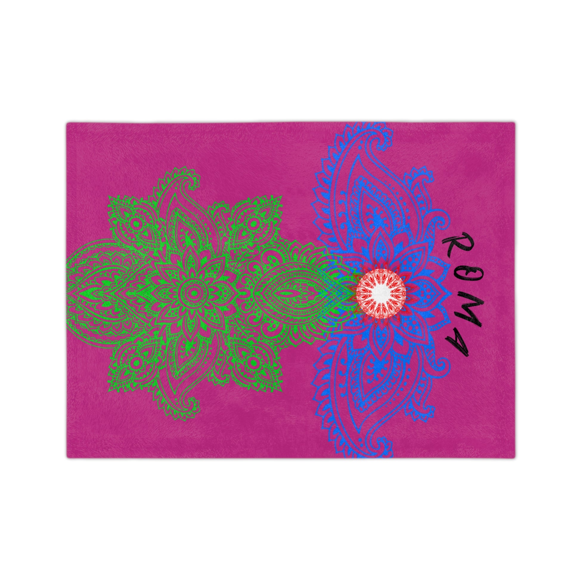 Luxurious blanket with large ROMA text and baroque-style borders around the edges.