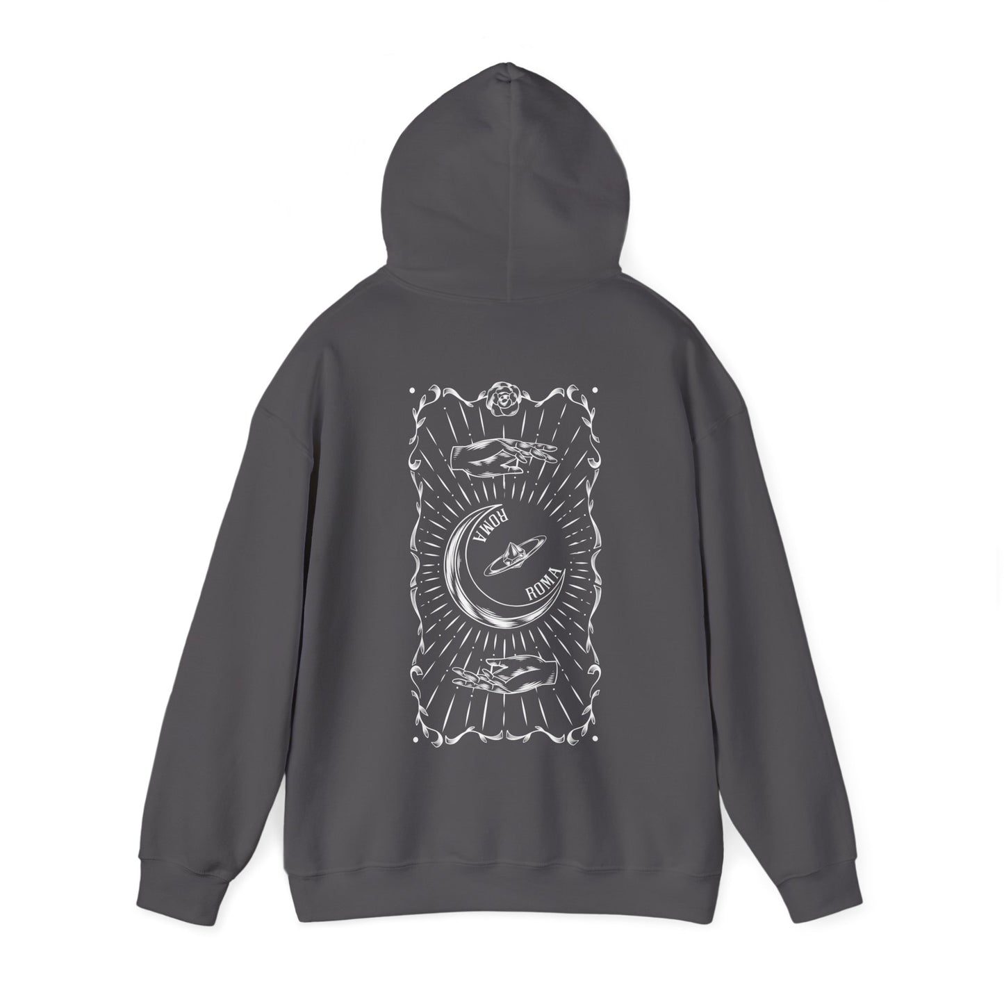 Cozy black hoodie with angel-themed artwork and clean ZORAL ROMA branding