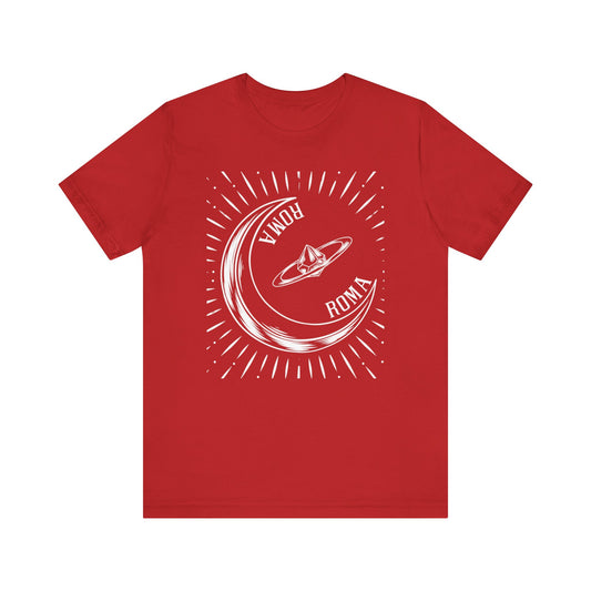 Red Roma T-shirts Designs
 with short-sleeve tee featuring mystical moon art and standout ROMA lettering 
