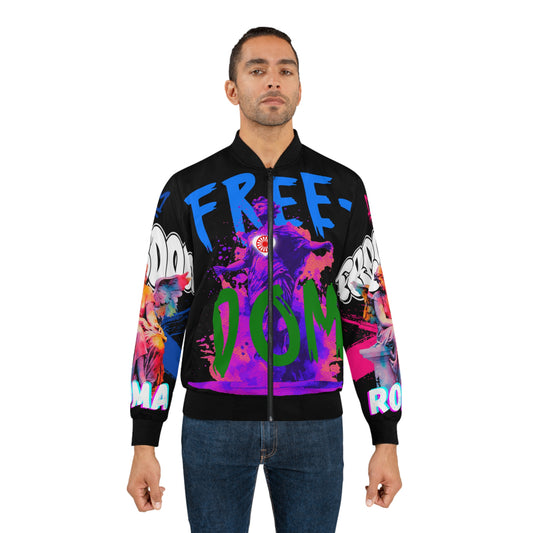 Artistic all-over print hoodie combining sketch-style Roma statues with modern ZORALE and FREEDOM typography scattered throughout.

