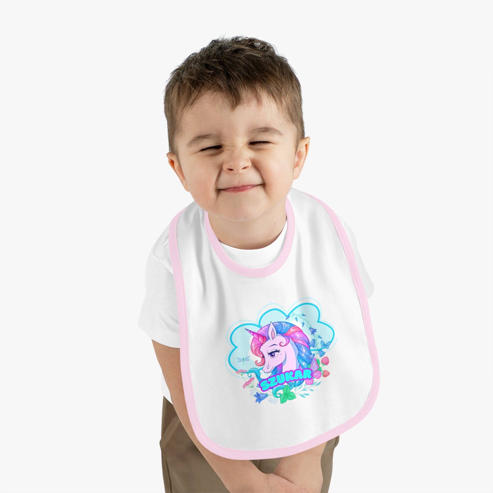 white toddler bib unicorn sketch szukar design