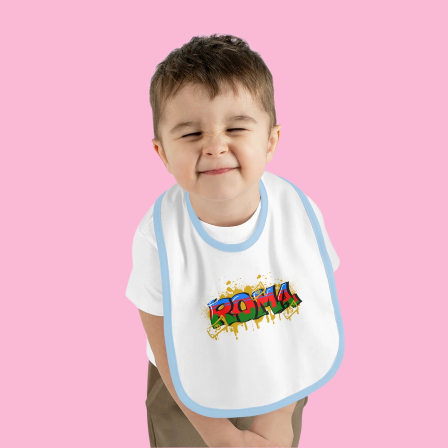 Baby Contrast Trim Jersey Bib – Mealtime, Made Cuter. Color skyblue and white from Szukar Roma