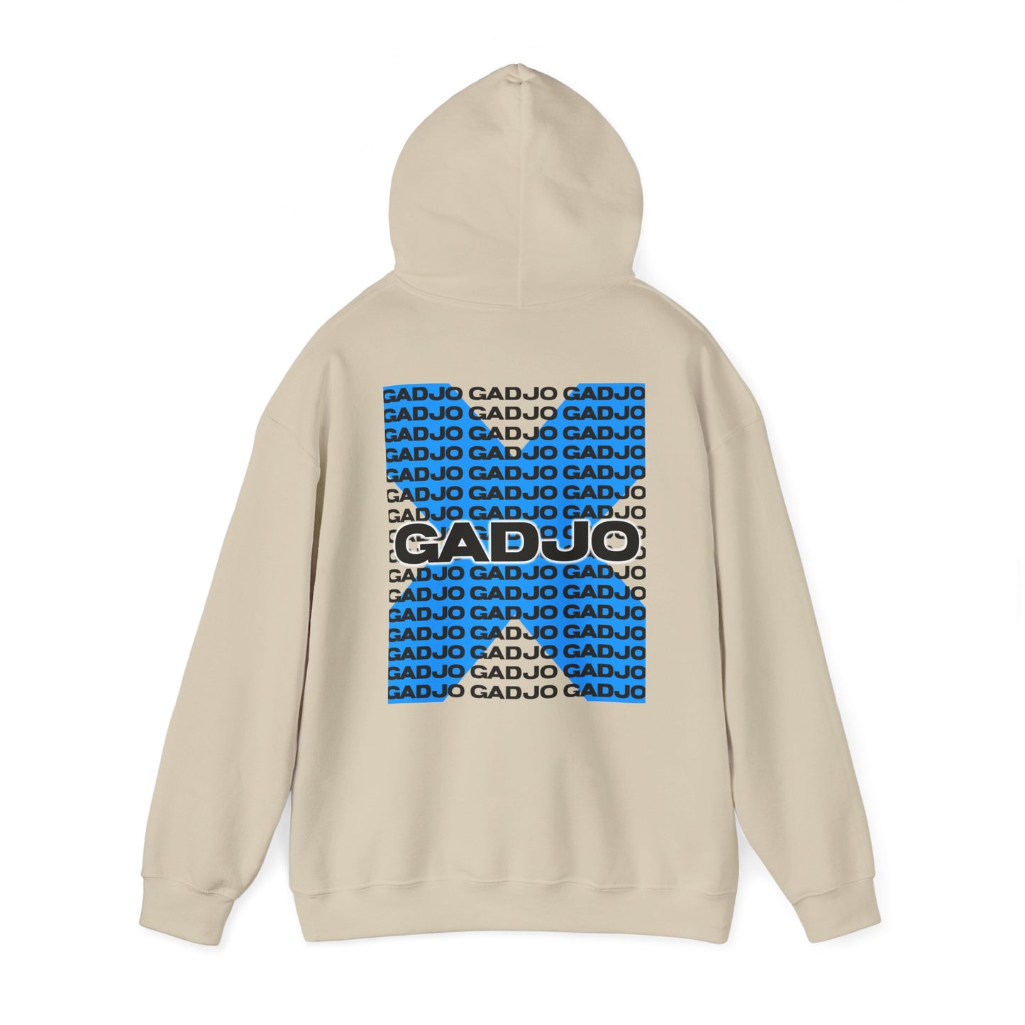 Street-style hoodie with “GADJO” printed vertically along one side of the chest.

