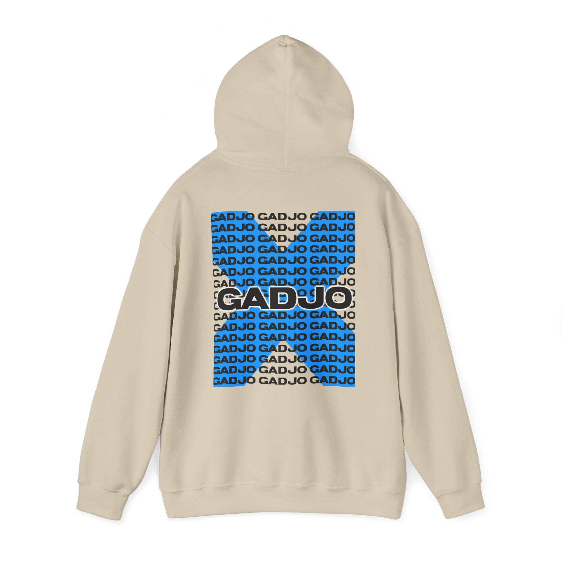 Street-style hoodie with “GADJO” printed vertically along one side of the chest.

