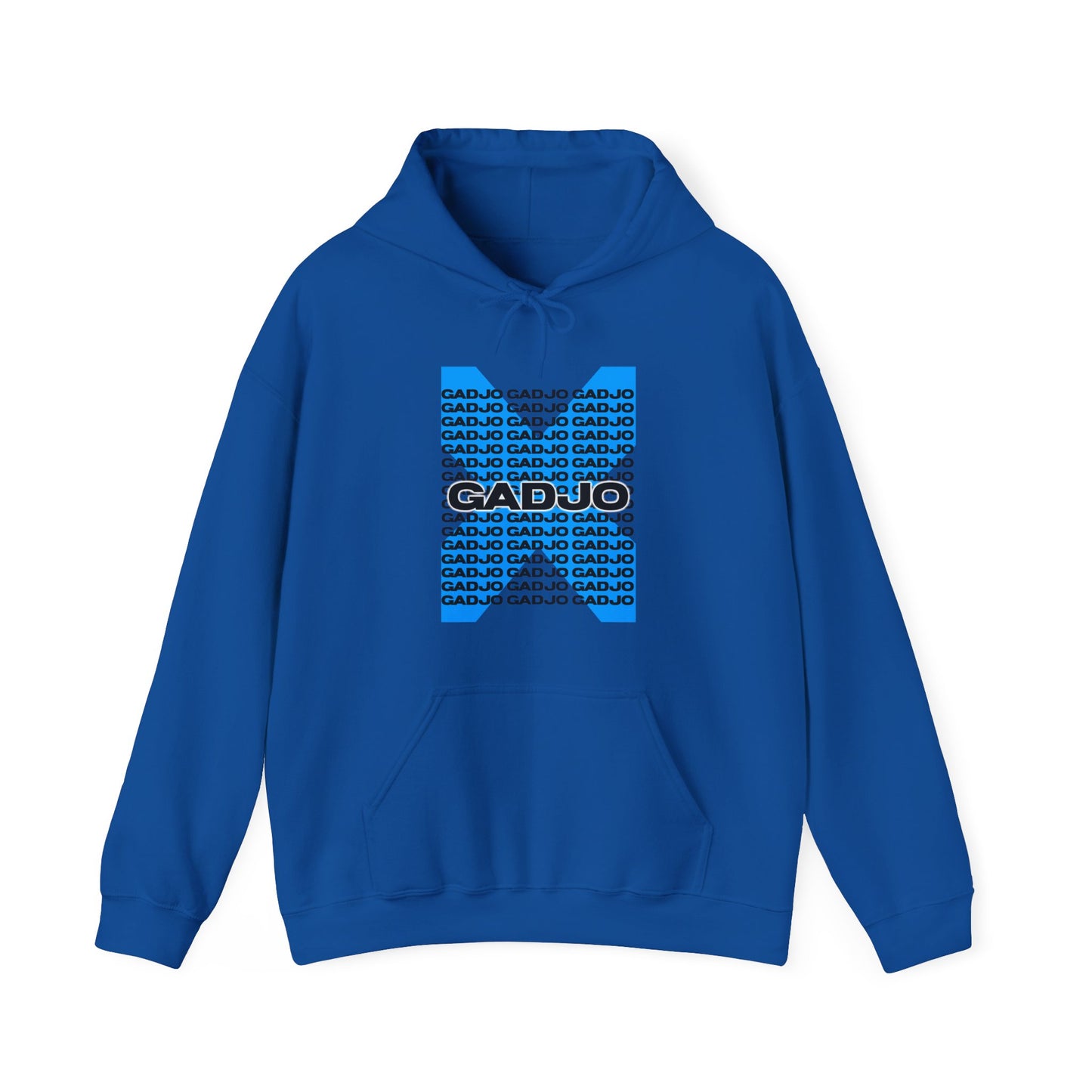 Sporty hoodie with “GADJO” printed diagonally across the torso in bold caps.

