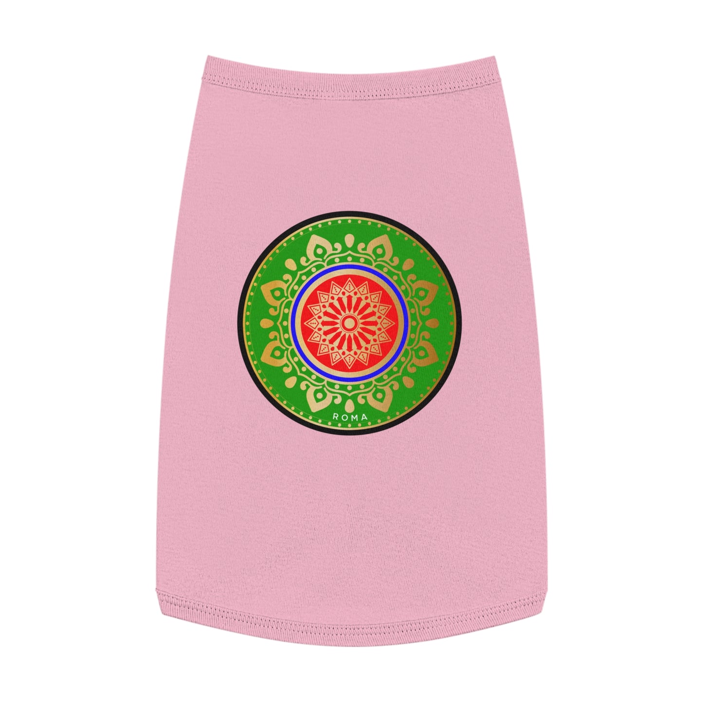 Trendy pet outfit featuring a sleeveless tank top with bold street art vibes.