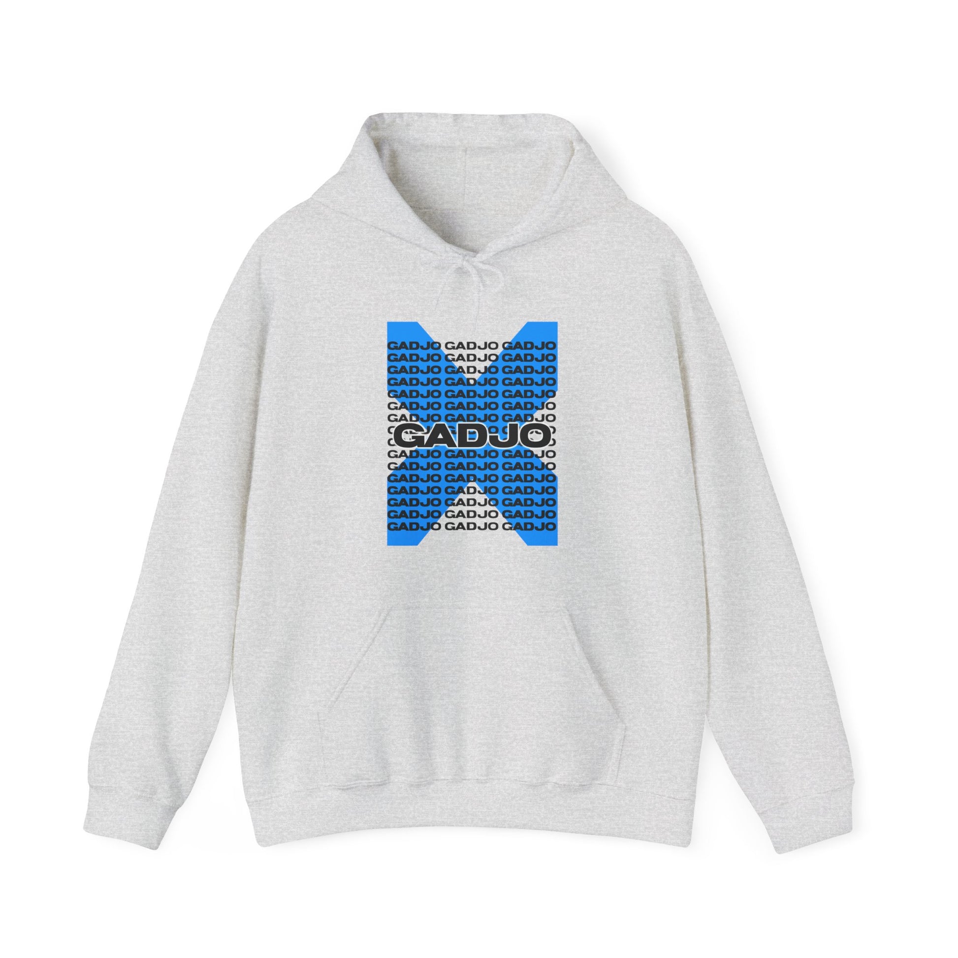 Soft fabric hoodie featuring “GADJO” text styled in sleek metallic print on the front.

