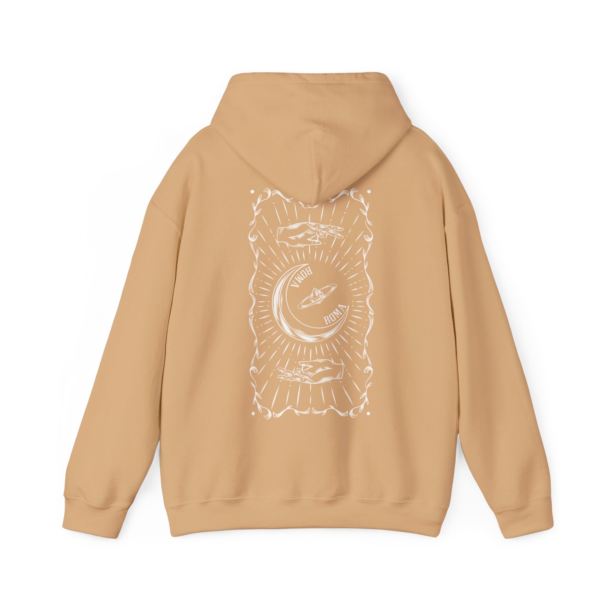 SAND  COLOR Stylish ash hoodie with half-moon design and bold ROMA typography