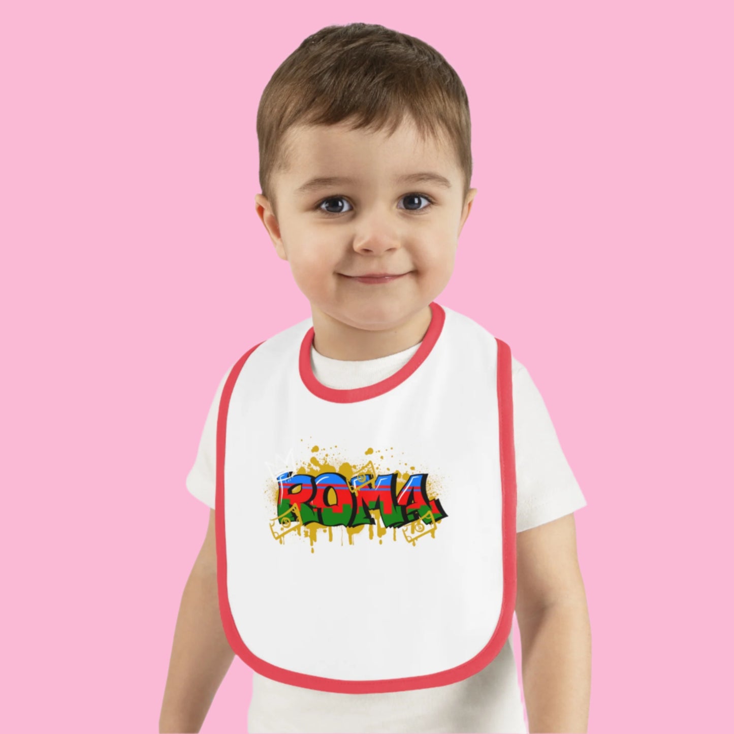 Baby Contrast Trim Jersey Bib – Mealtime, Made Cuter. Color red and white