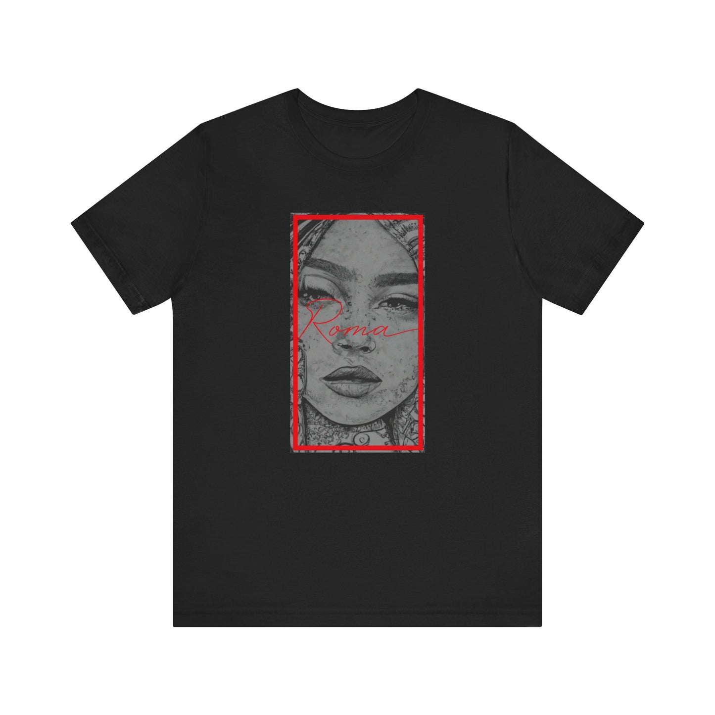 Short sleeve t-shirt with a dreamy design of a girl's face surrounded by butterflies and sparkling dust.