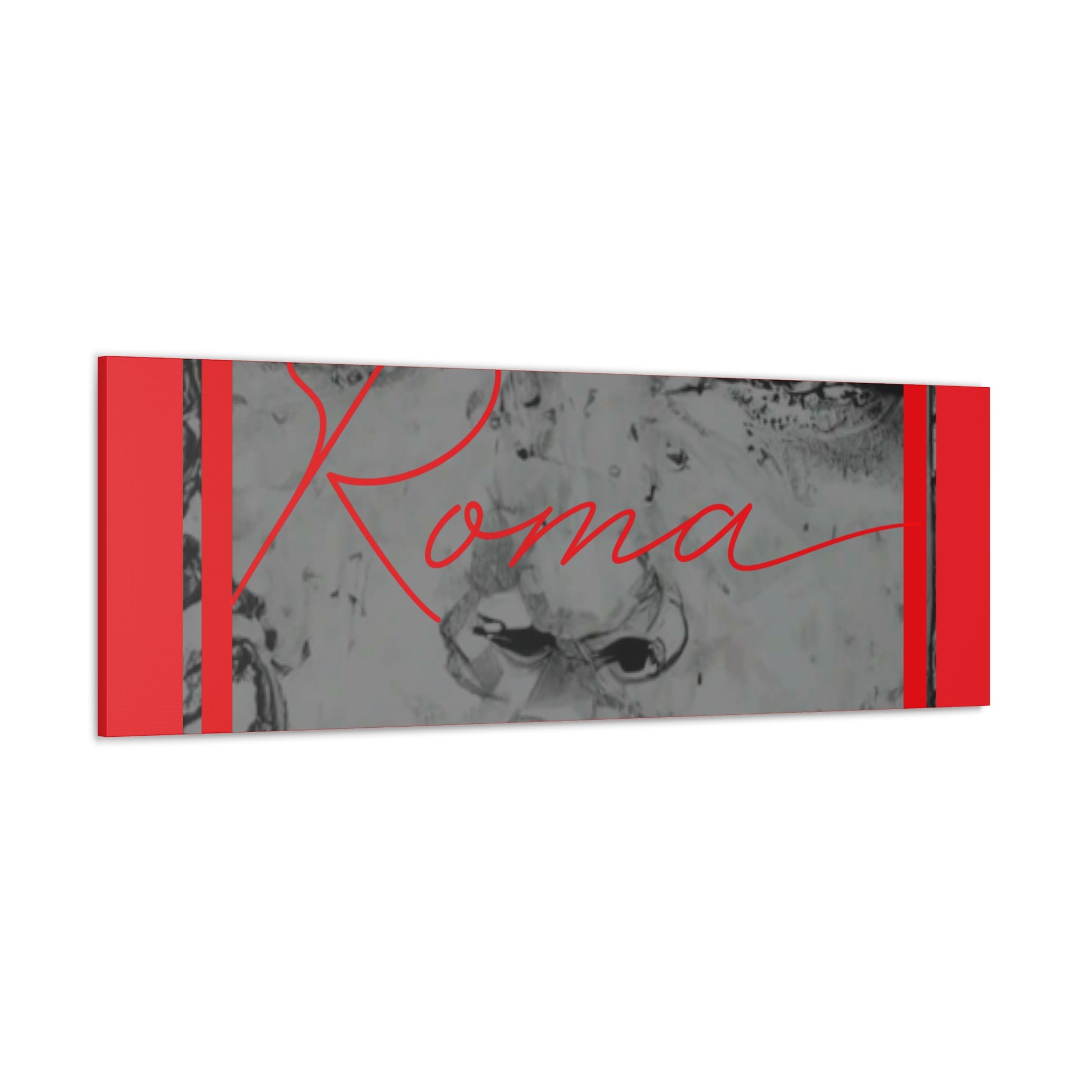 Close-up artistic canvas of a sad-eyed girl, with ROMA text adding depth to the mood.