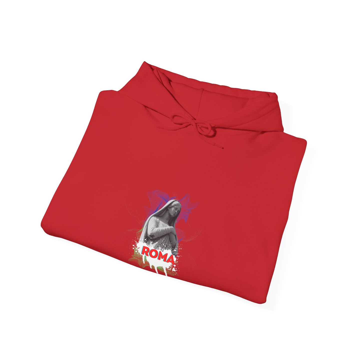 red  folded hoodie roma design