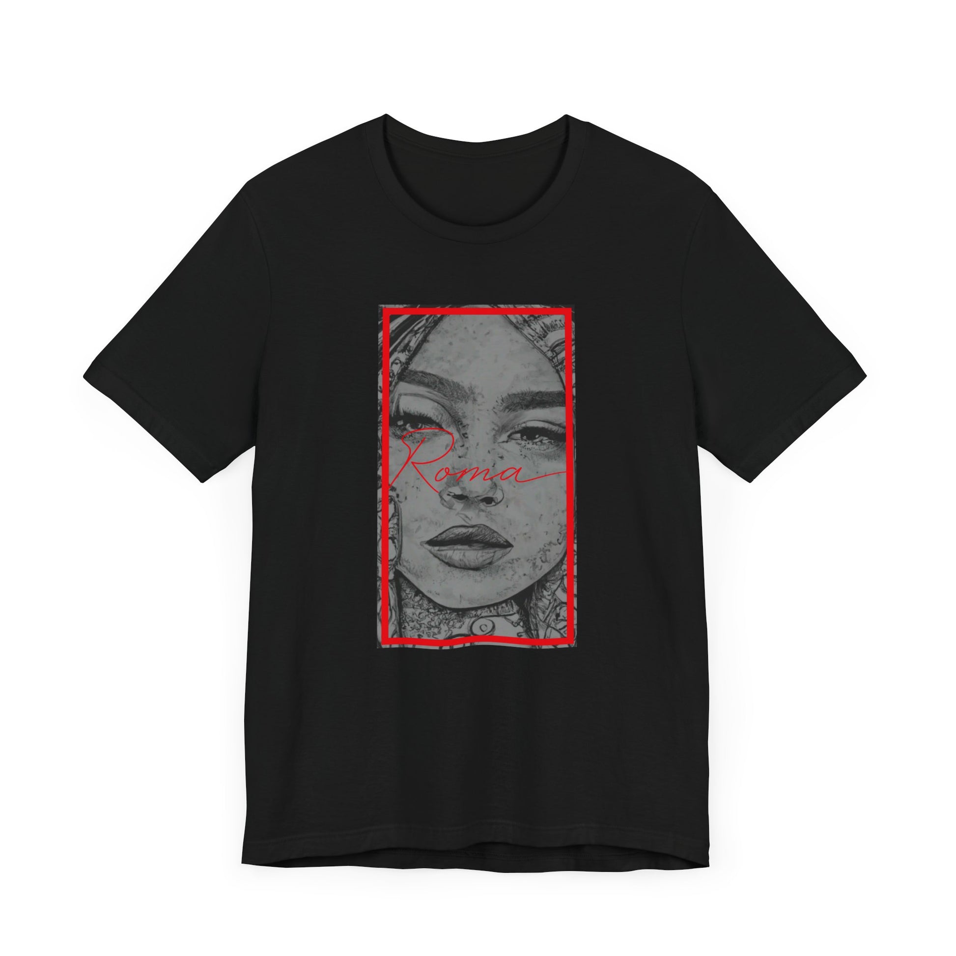Short sleeve t-shirt with GADJO text in bold block letters filled with a mosaic tile pattern.