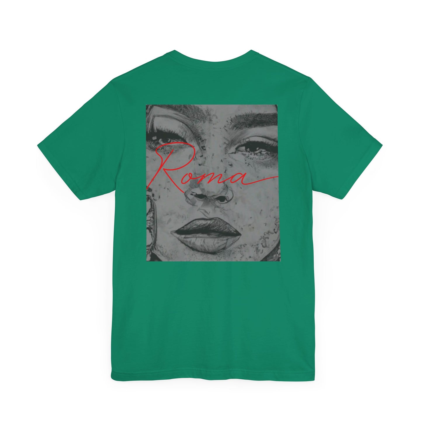 raphic tee with a Roma statue at the center, overlaid with ‘ATTENTION’ text behind and ‘Roma’ text beneath, creating a dynamic layered design
