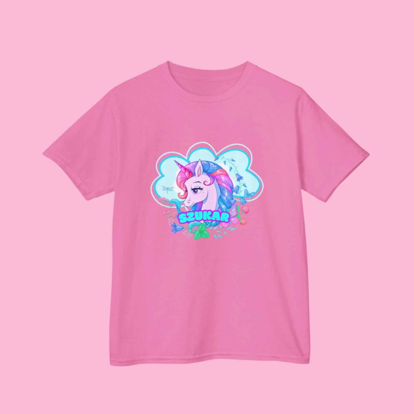 Comfortable tee for little ones, decorated with a cartoon-style unicorn.