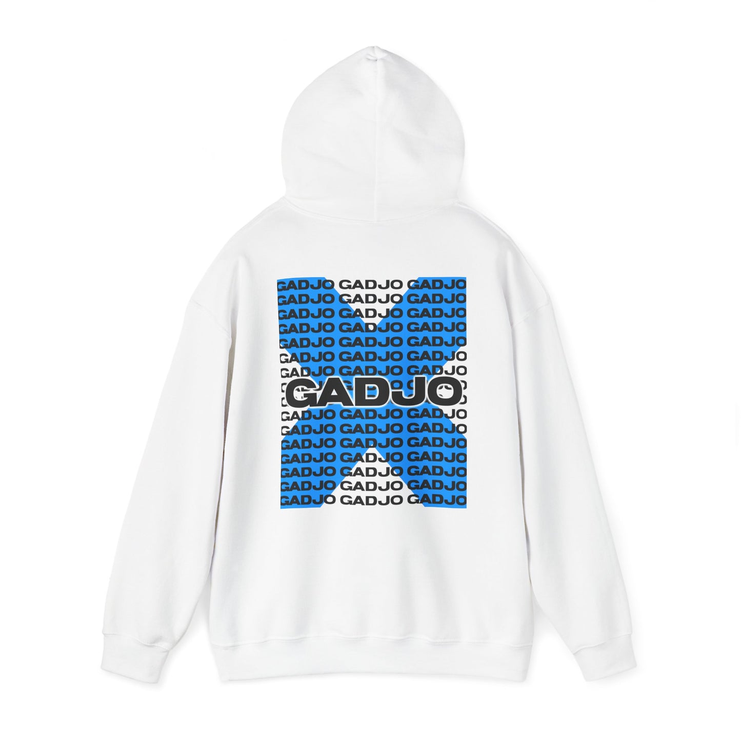Hoodie displaying “GADJO” in an edgy stencil style across the center front.

