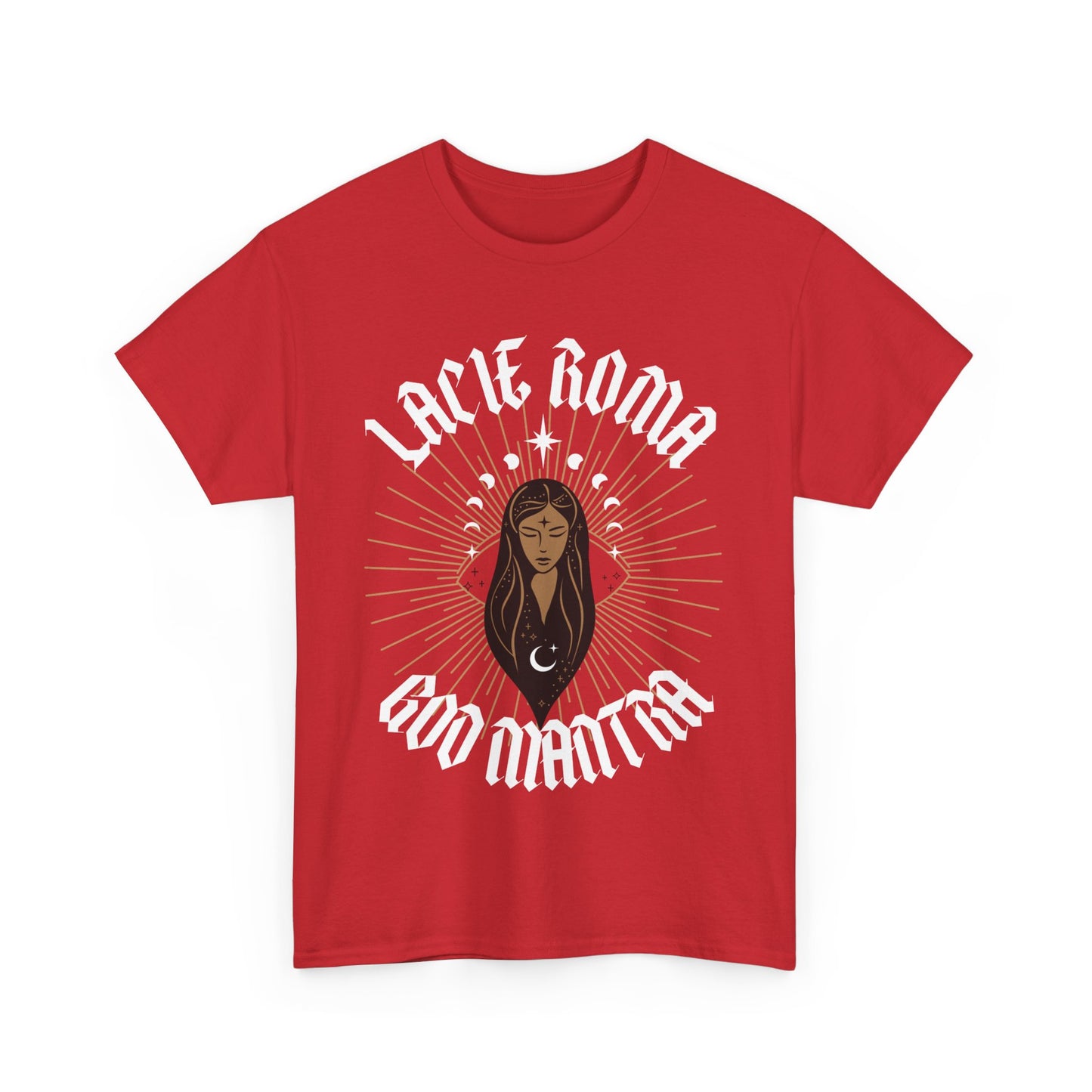 Short sleeve t-shirt featuring bold ROMA text beneath an illustrated Roman goddess in soft sketch lines.