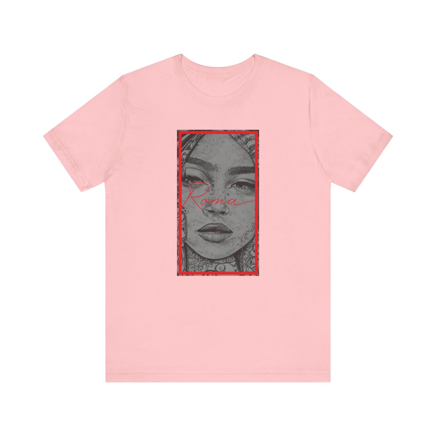 Graphic tee with GADJO text outlined in neon glow, floating above a digital grid landscape.