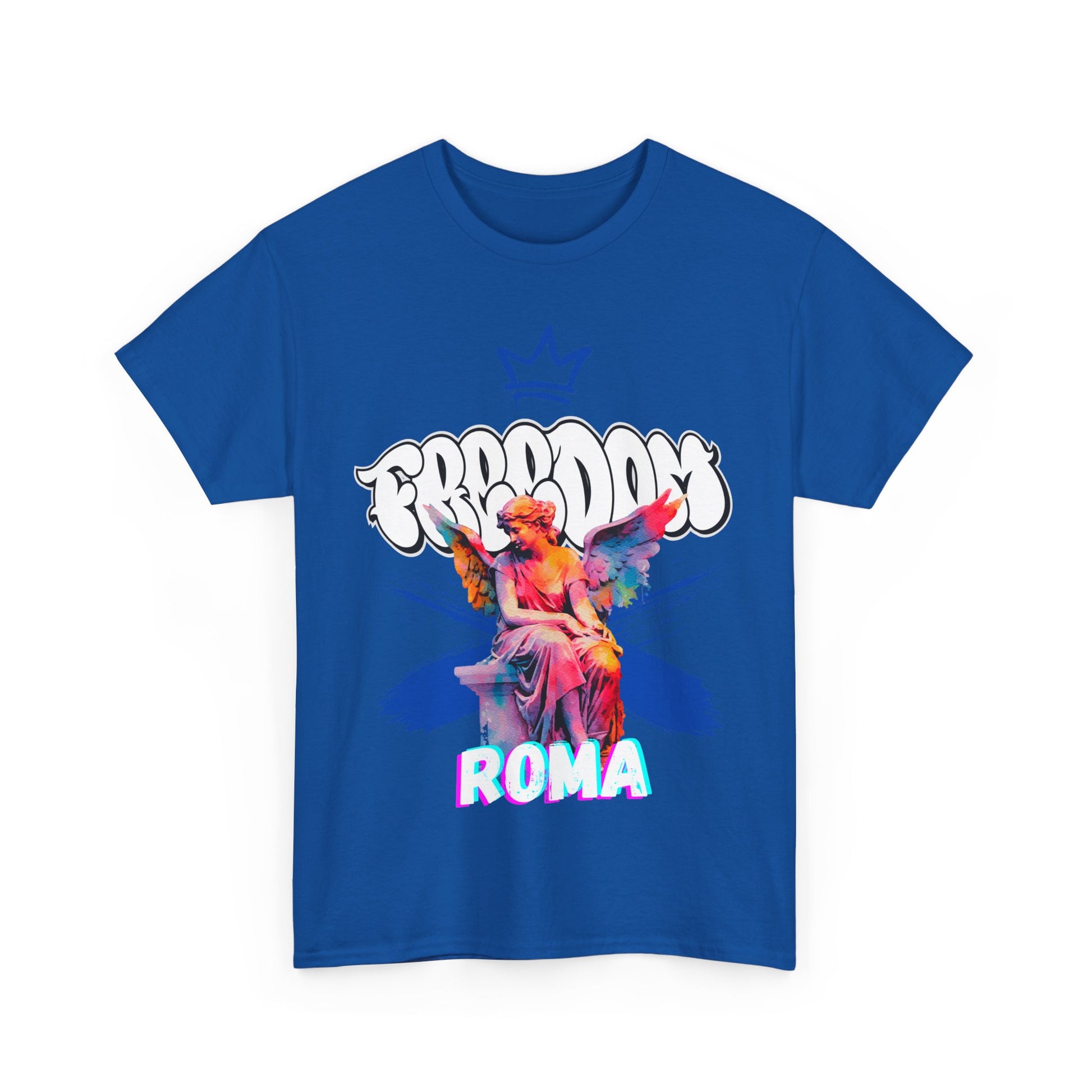 blue t-shirt tee front crown freedom angel sketch roma design